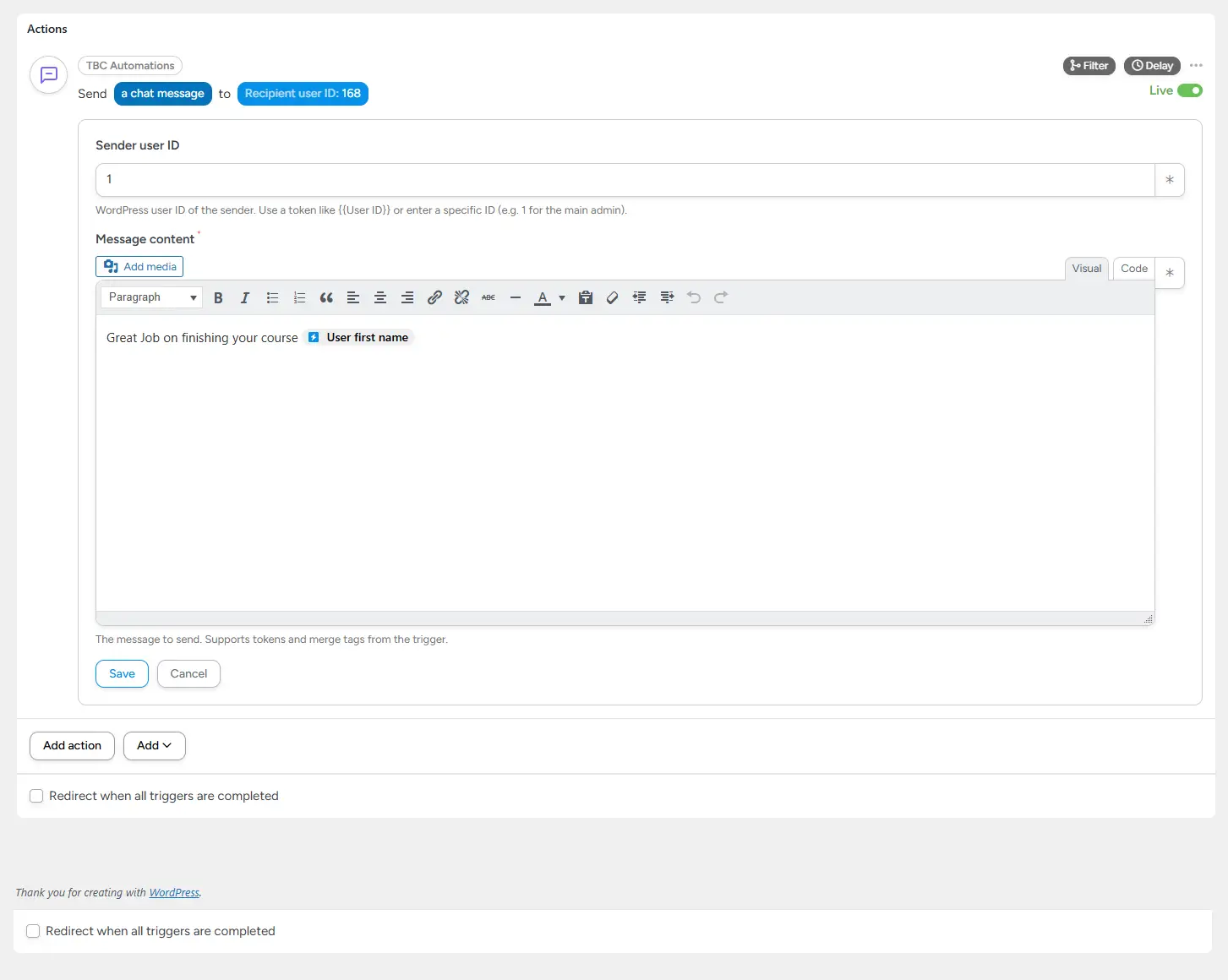 TBC – Automator Send FluentChat Direct Message