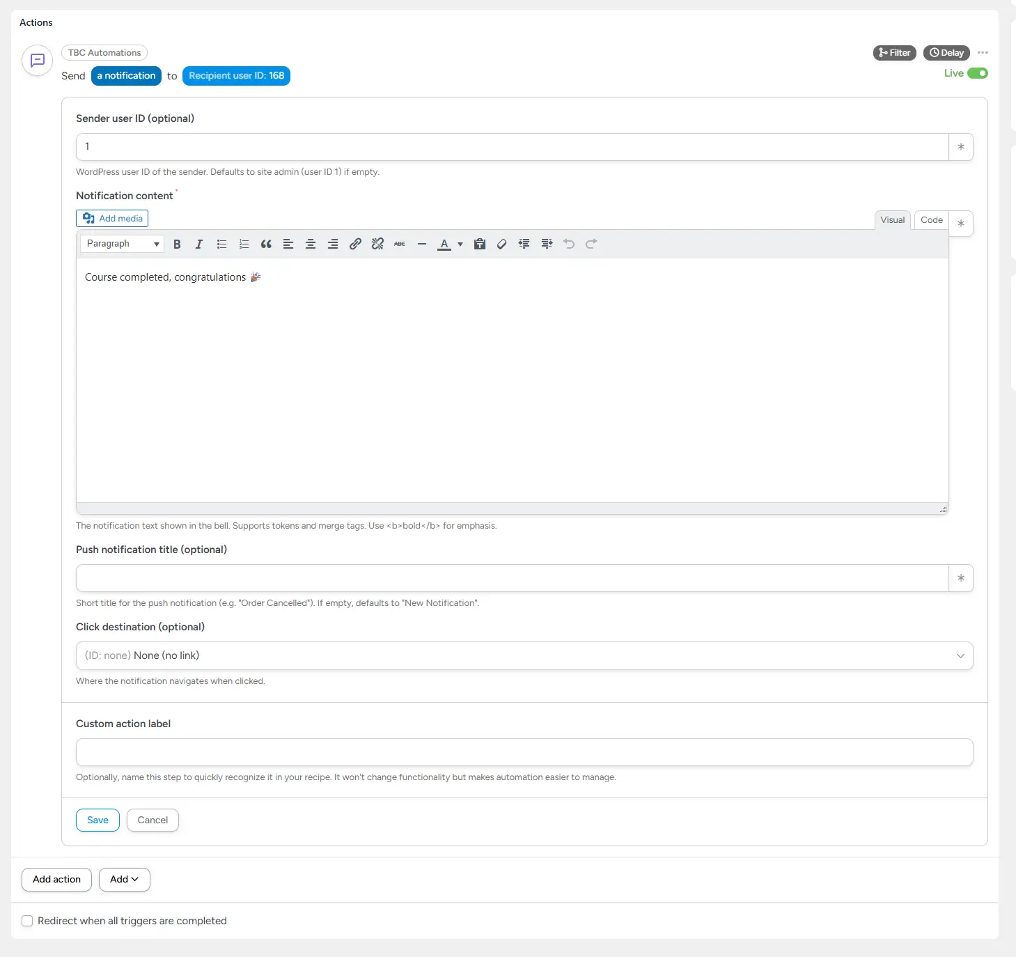 TBC – Automator Send Notification