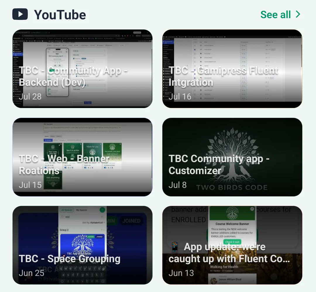 the YouTube widget drawn as browse tiles