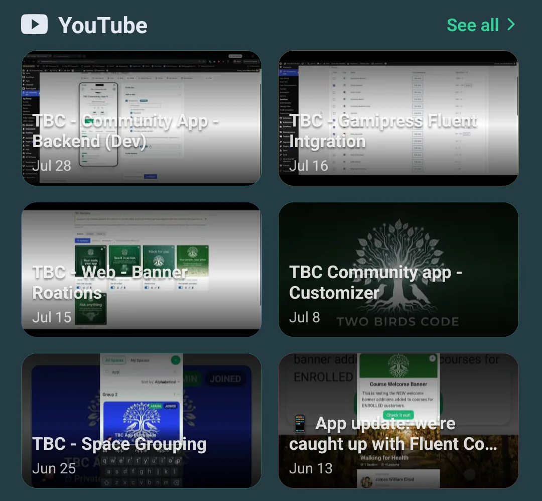 the YouTube widget drawn as browse tiles