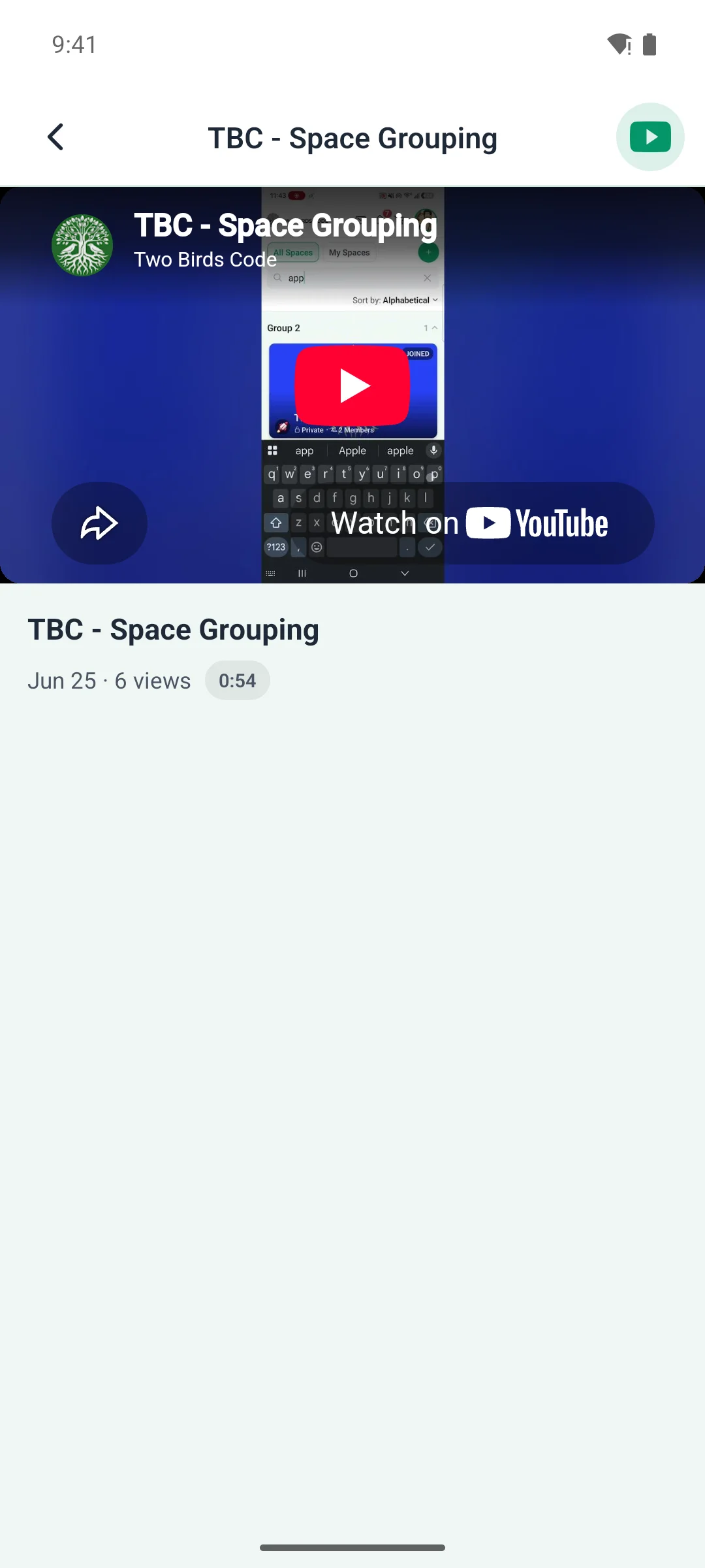 a video on its own screen in the app