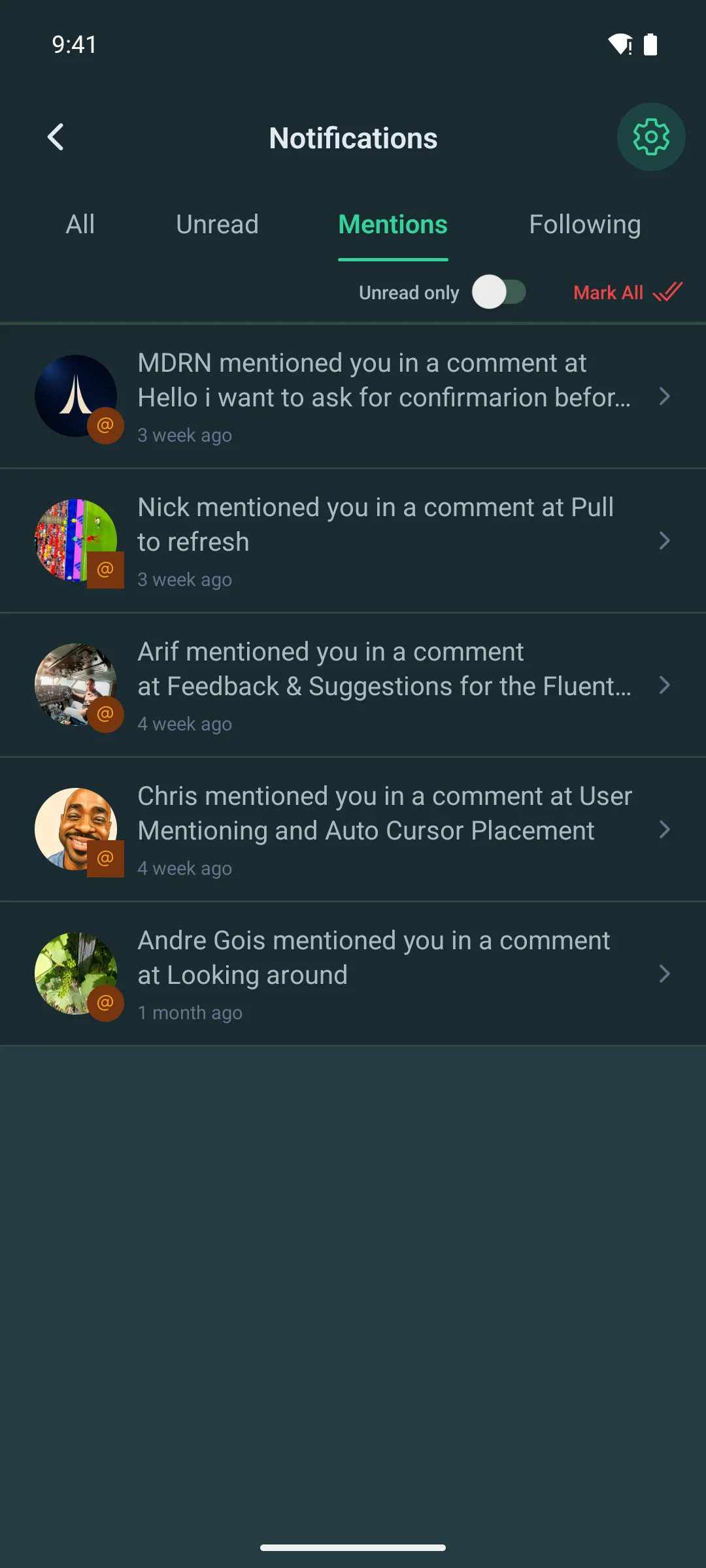 The Mentions tab on a phone