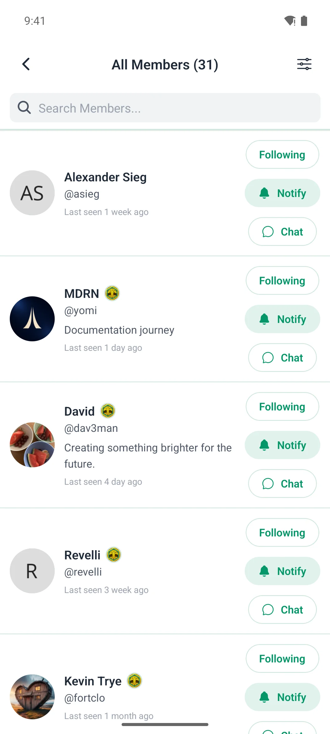 The member directory on a phone