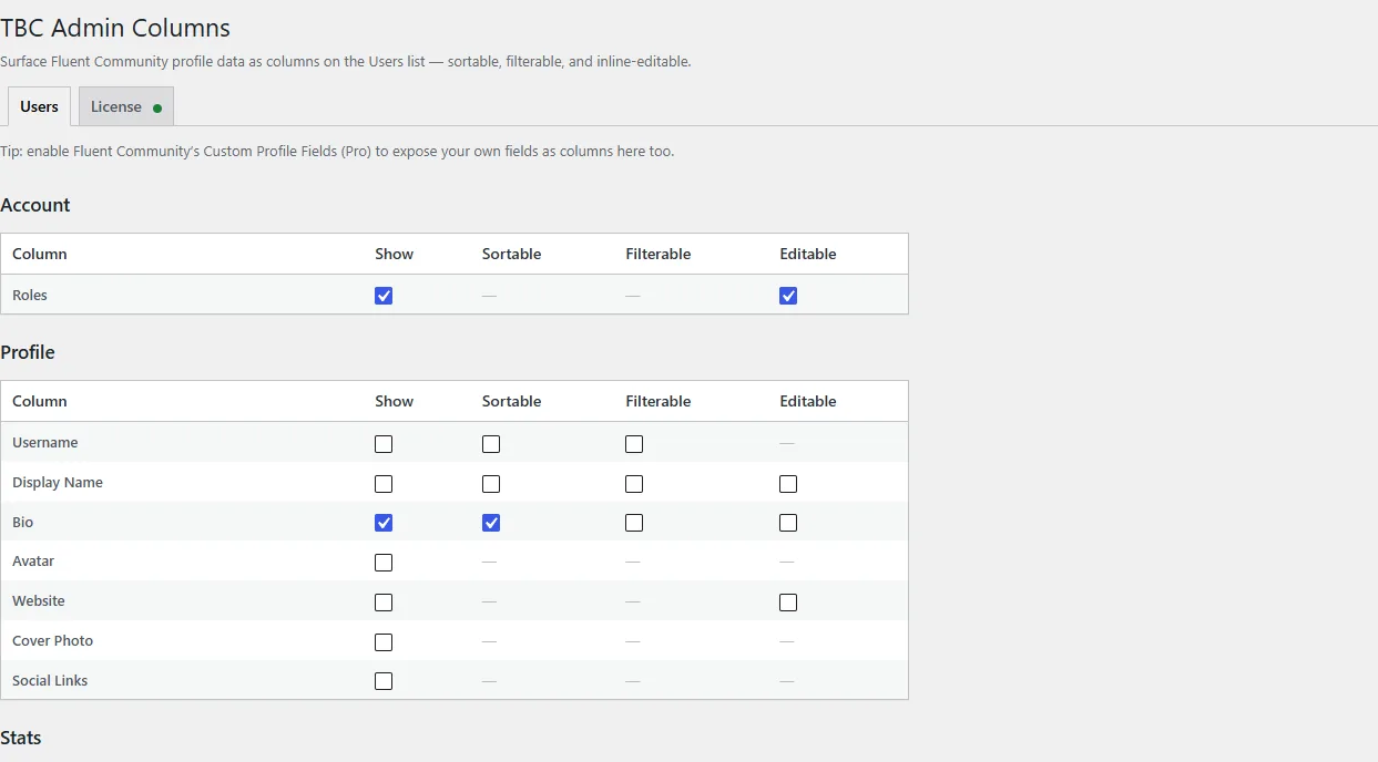 The Admin Columns settings screen in WordPress