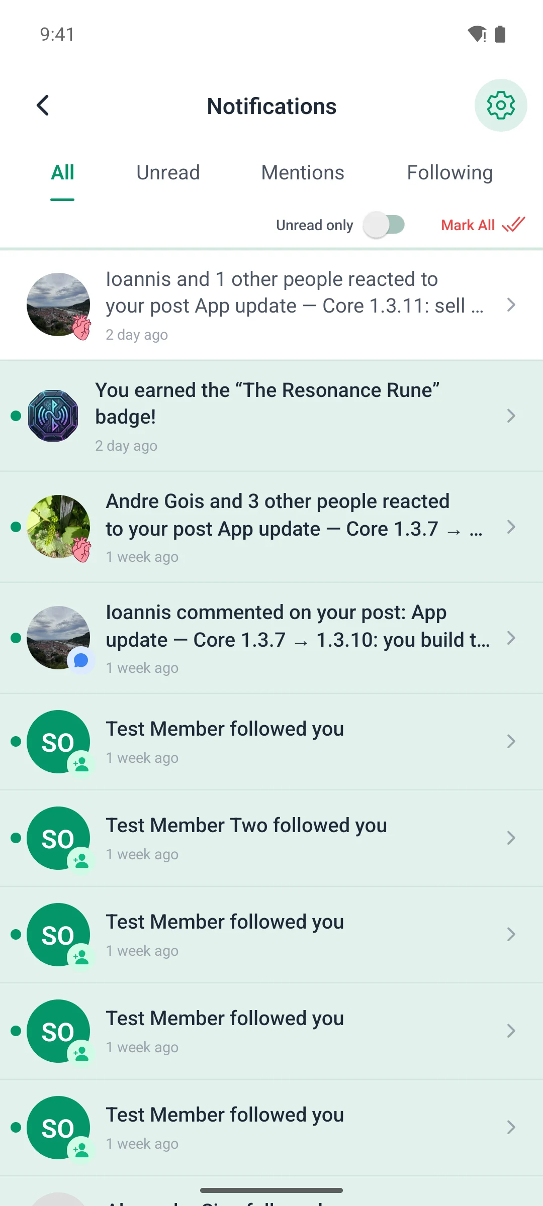 The notification inbox showing an award