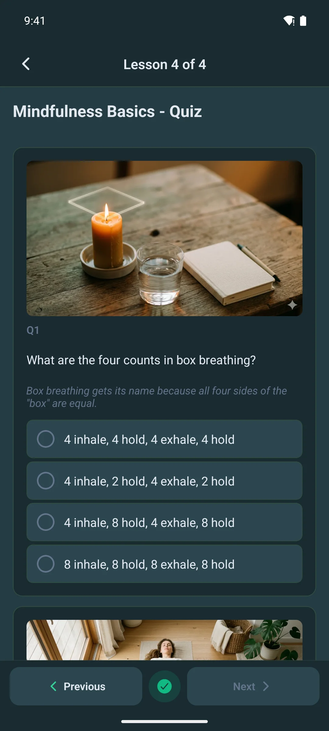 A quiz inside a lesson on a phone