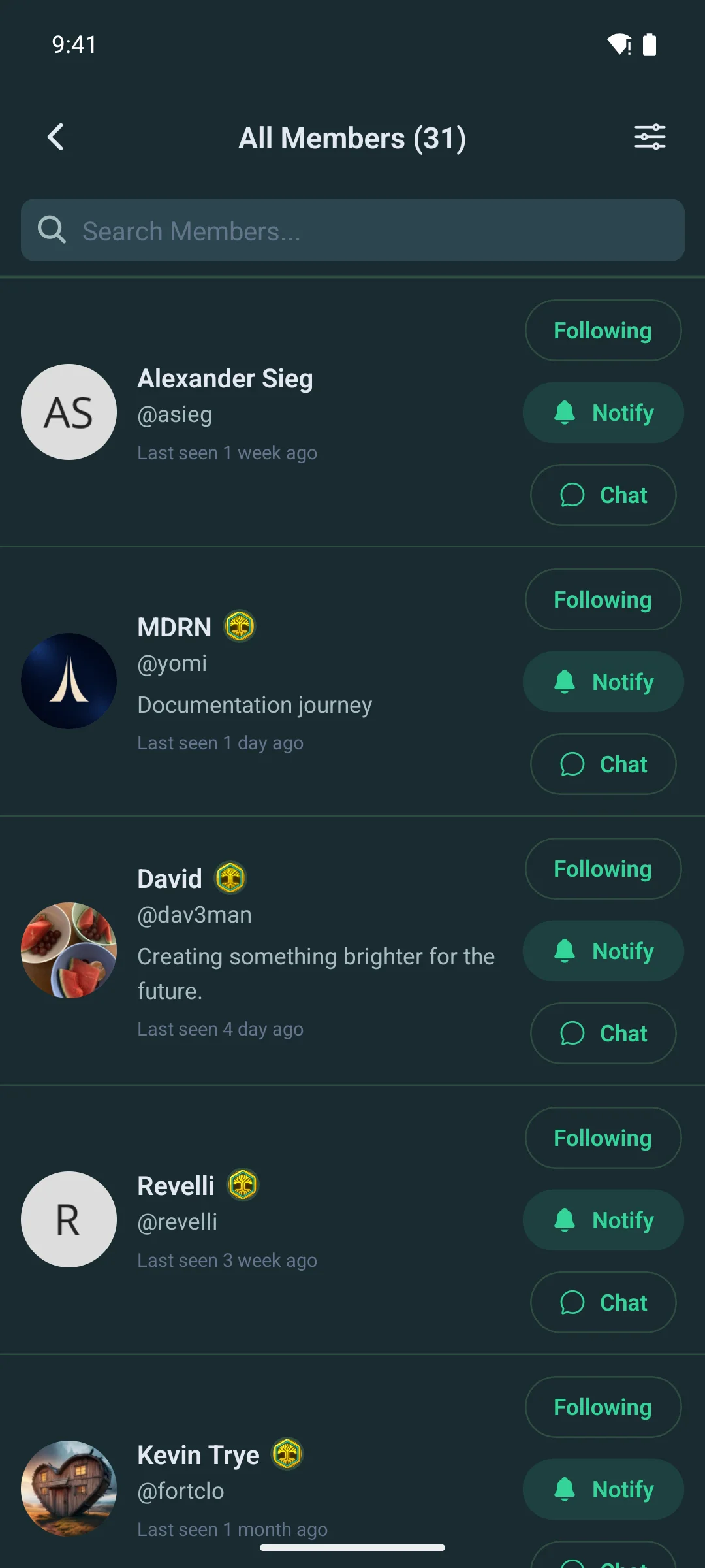 The member directory on a phone