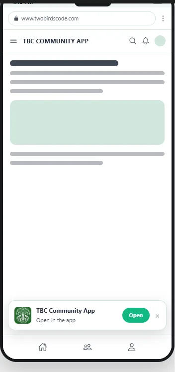 The smart app banner on the website, seen in a phone browser, inviting the visitor to open the app