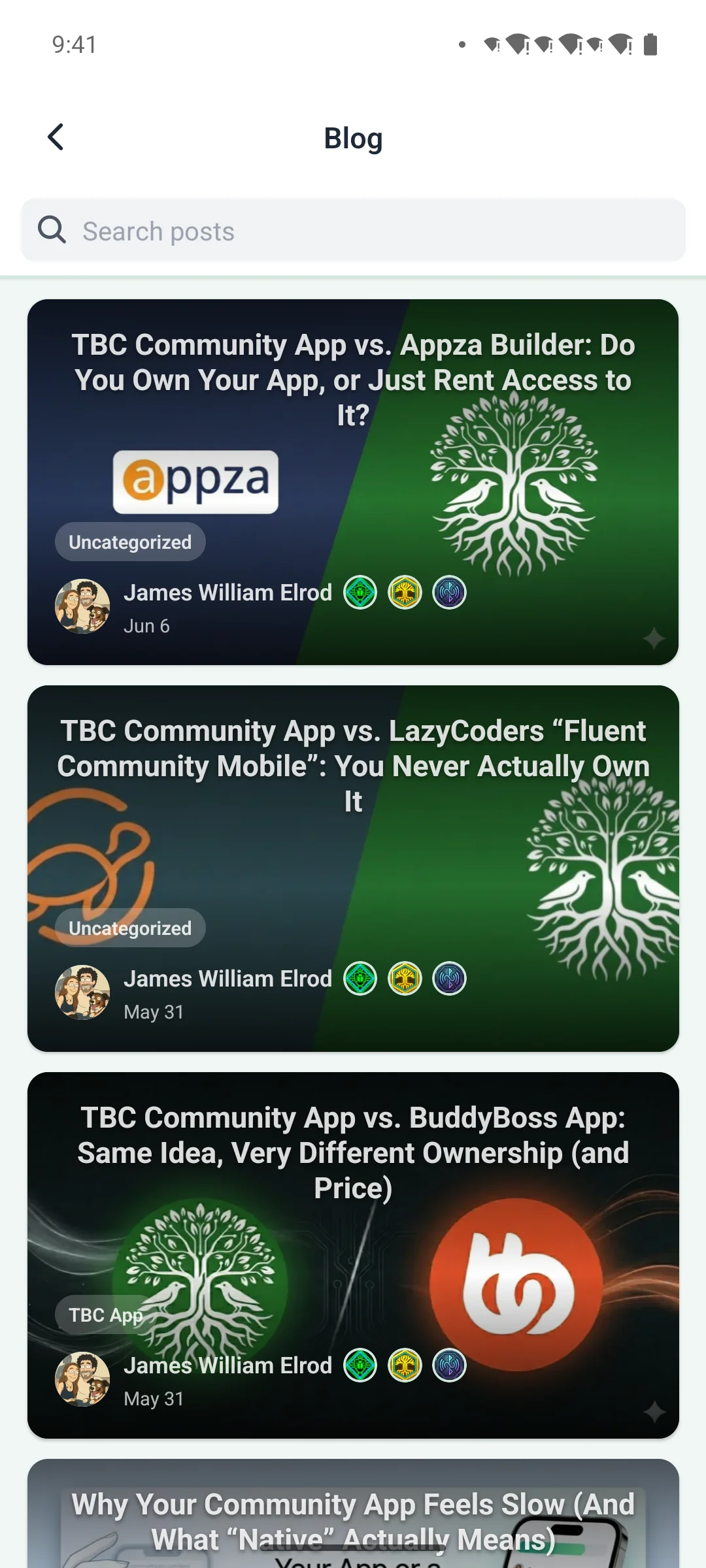 The blog list on a phone