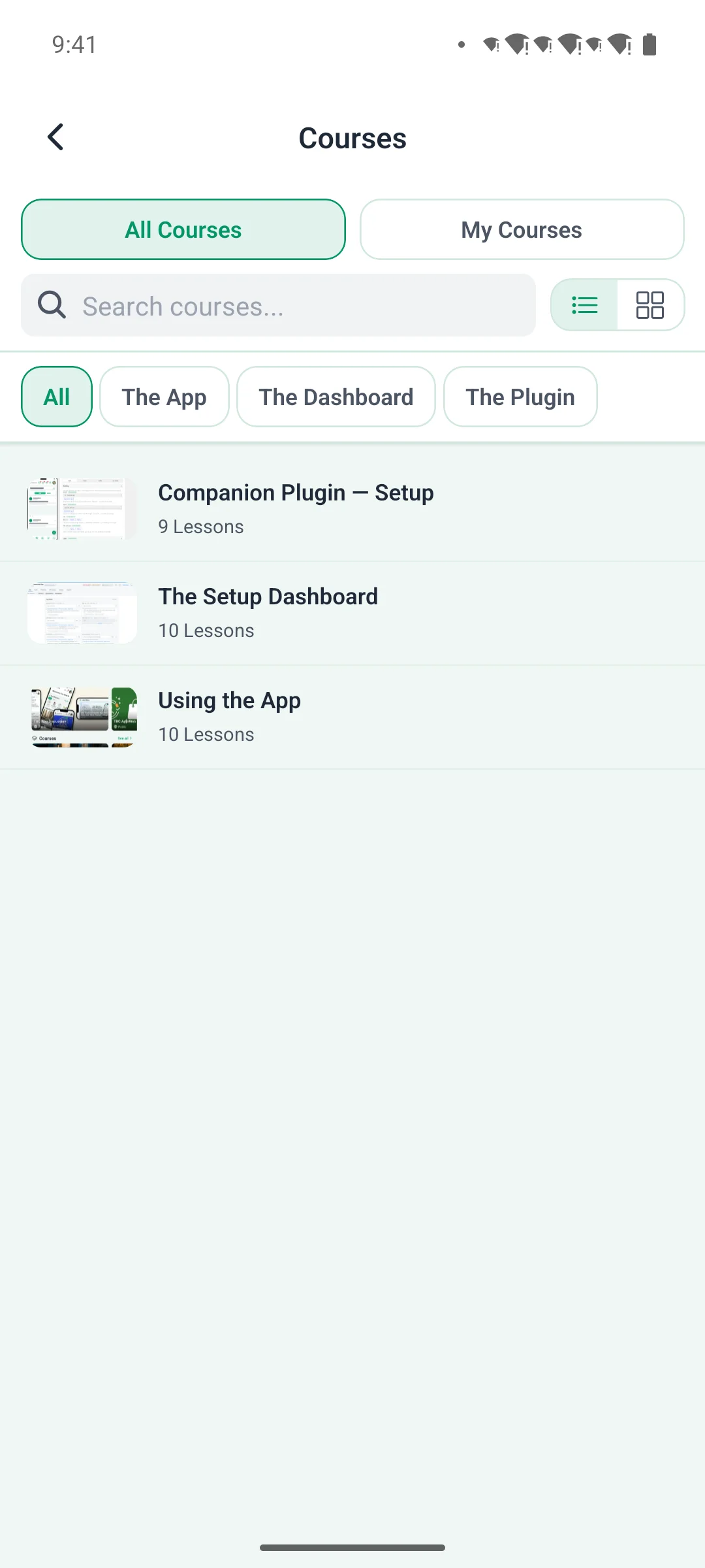 The course list in list view on a phone