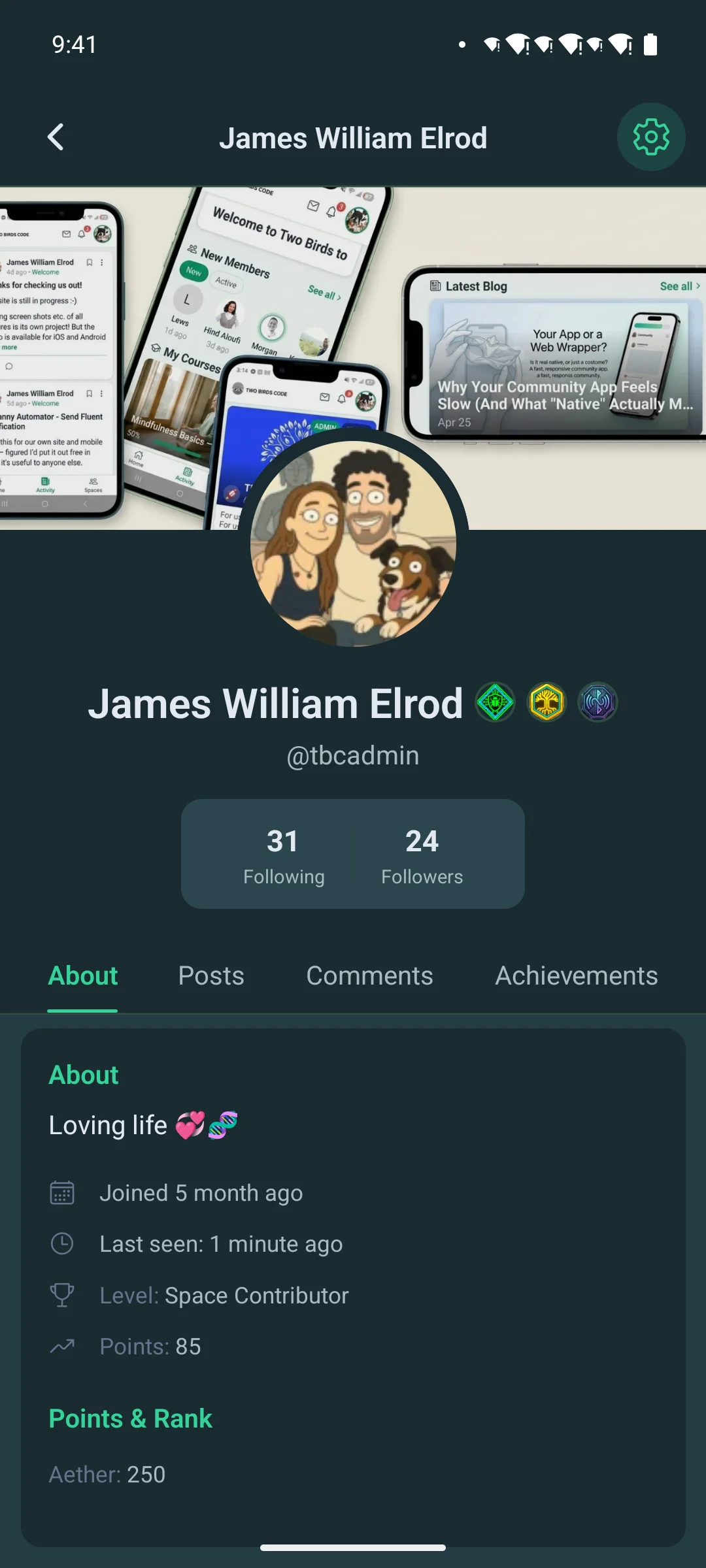 A member profile on a phone