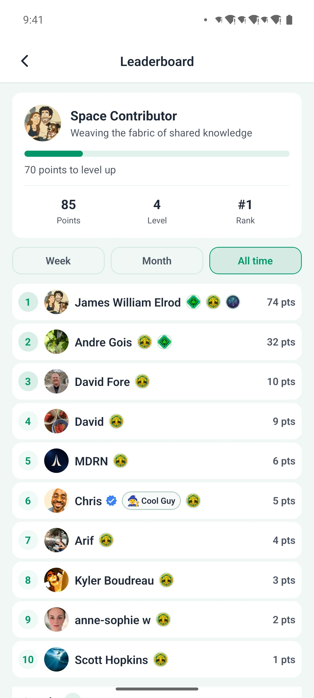 The leaderboard on a phone