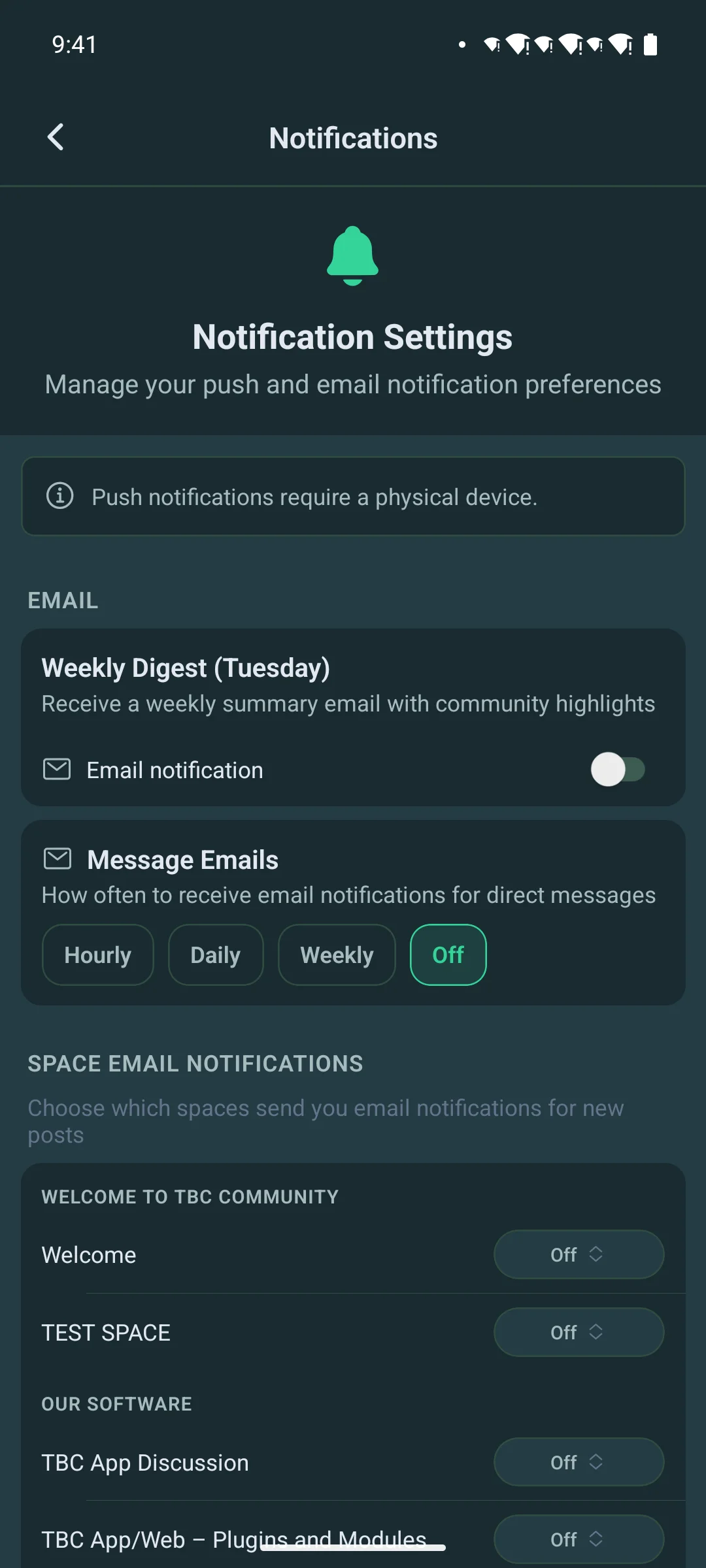 The notification settings screen on a phone