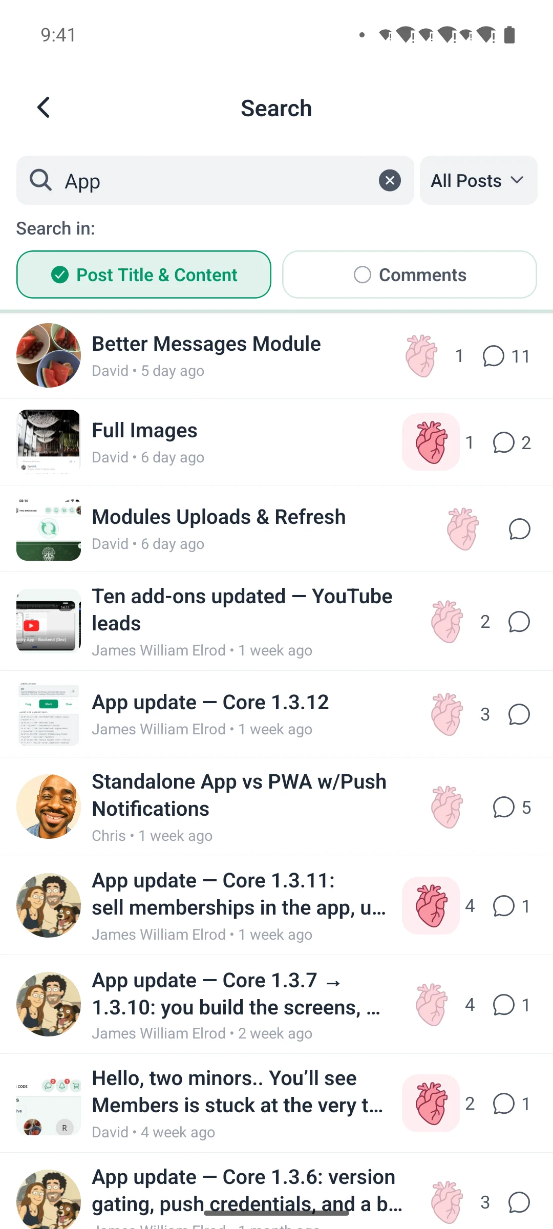 Search results for a query on a phone