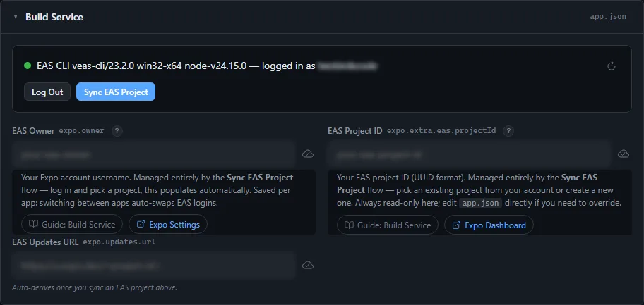 The Build Service card, showing the CLI status and the linked project