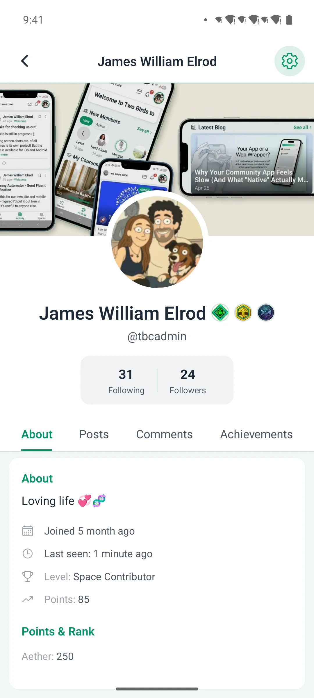 A member profile on a phone