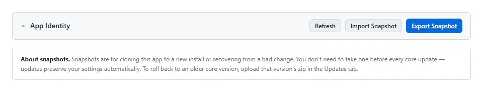 The Snapshot tab, with the project summary ready to export