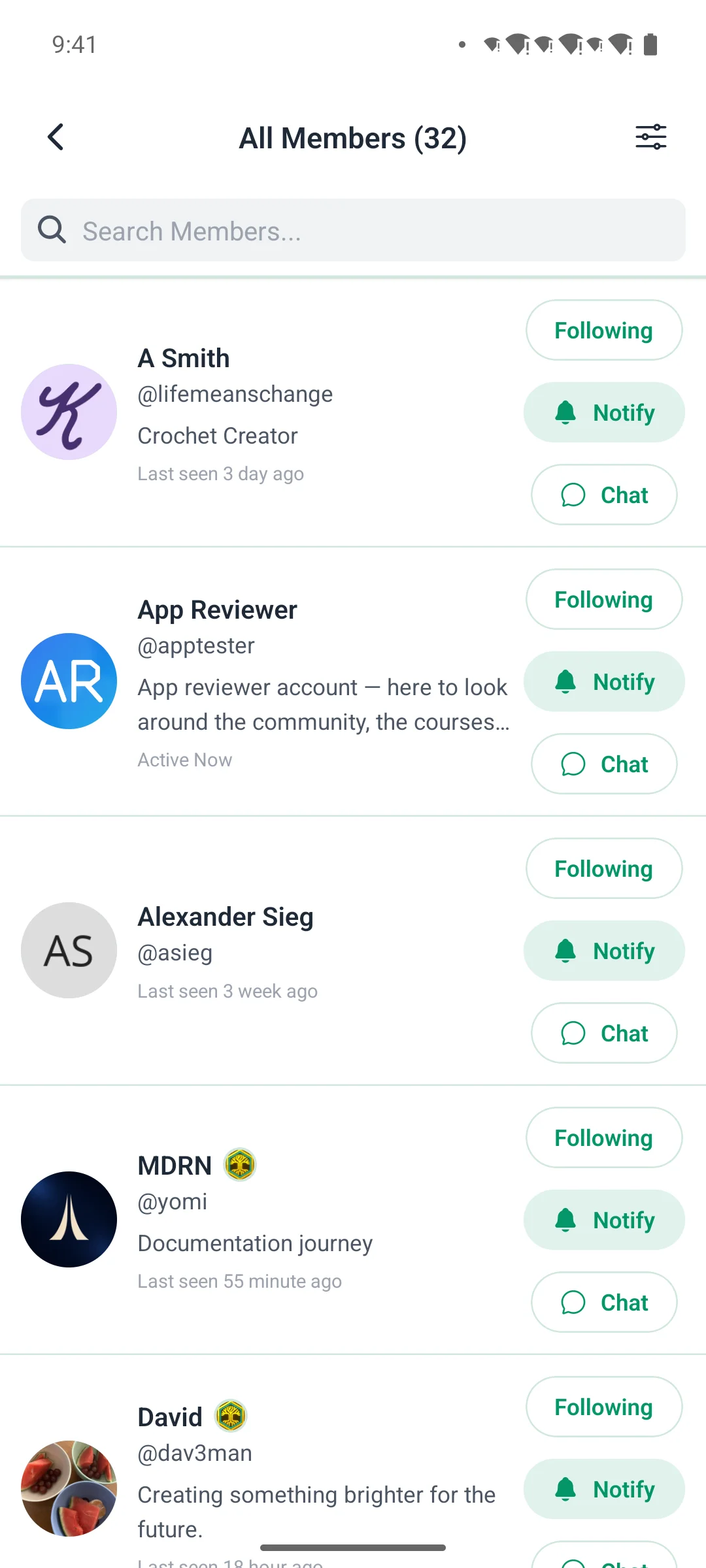 The member directory on a phone
