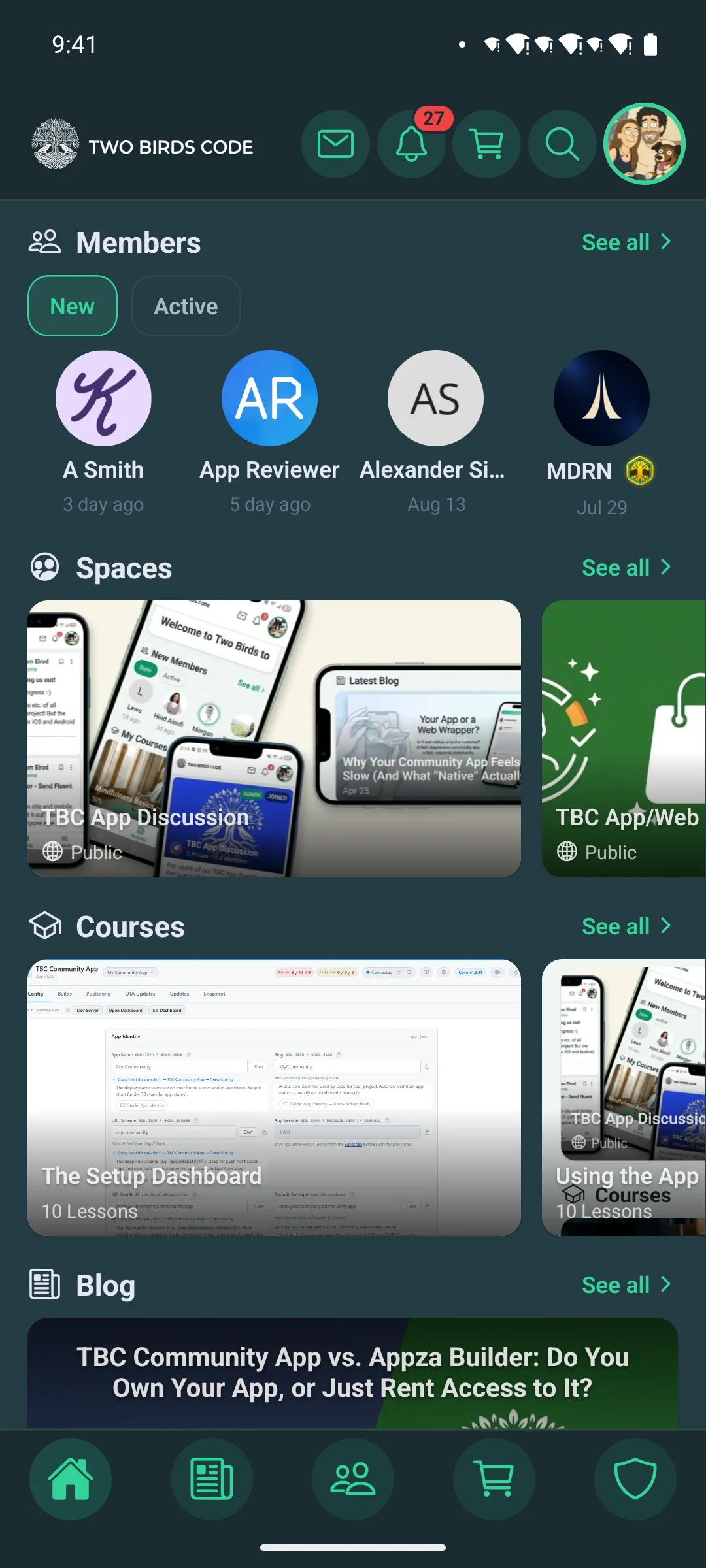 The app home screen, built from widgets