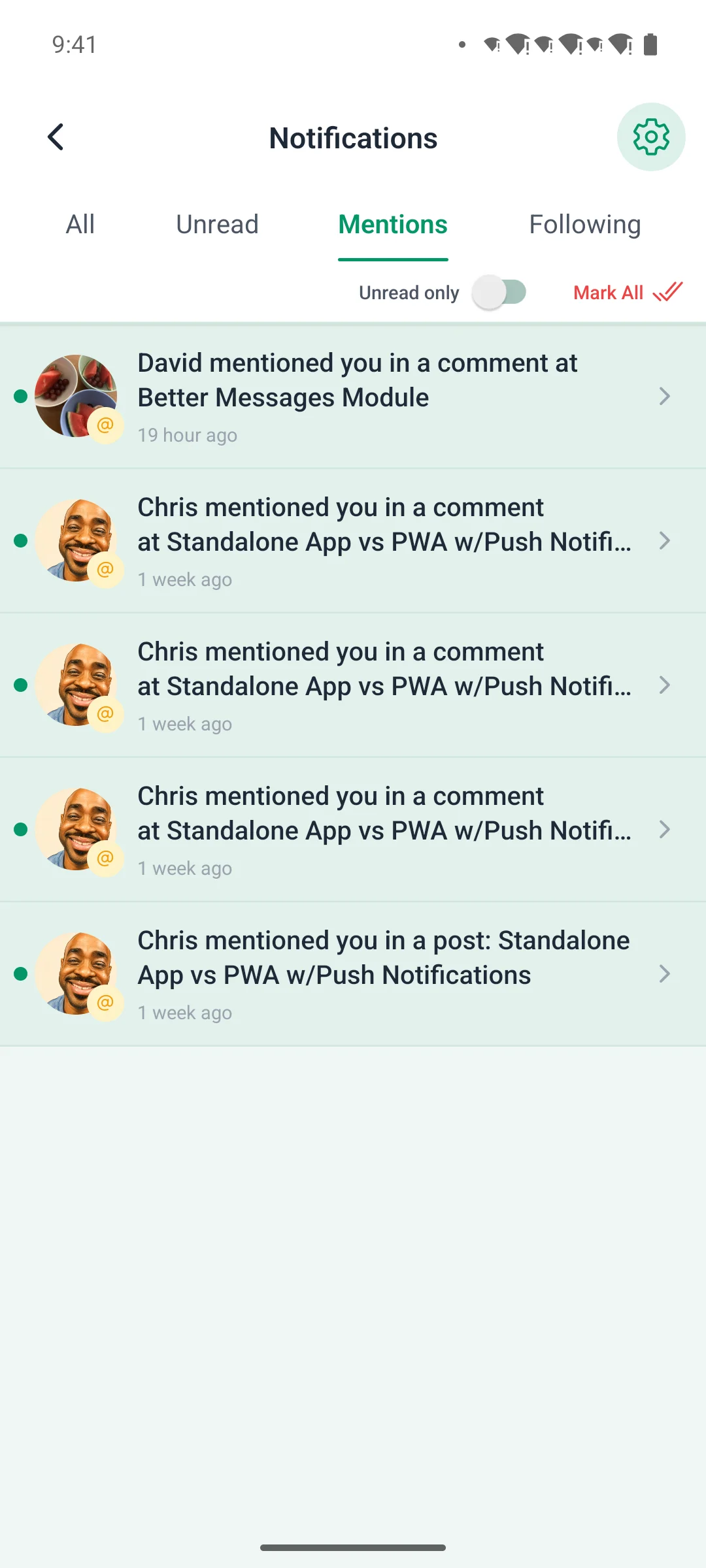 The Mentions tab on a phone