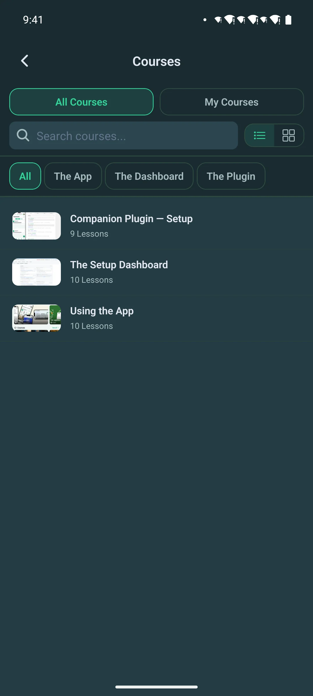 The course list in list view on a phone