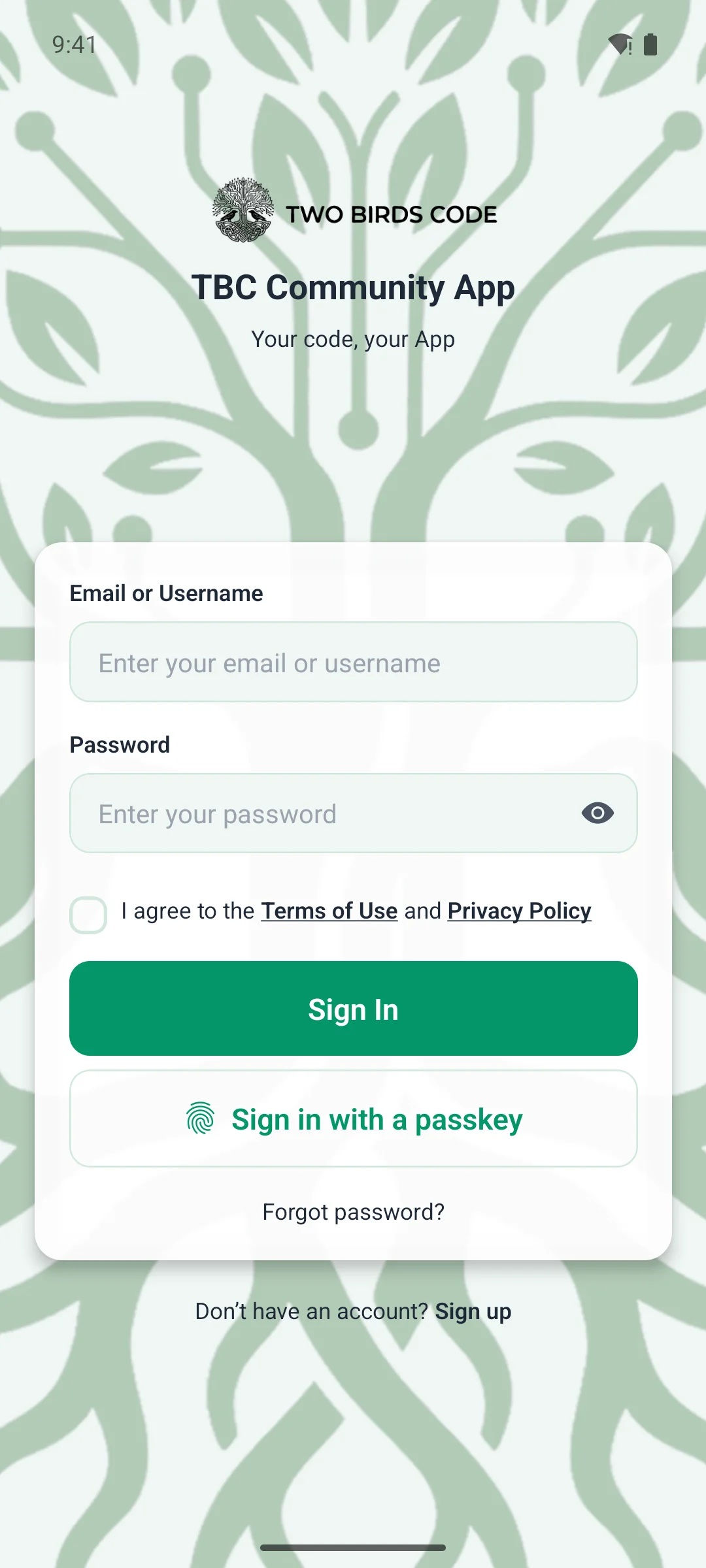 The sign-in screen, with a passkey offered