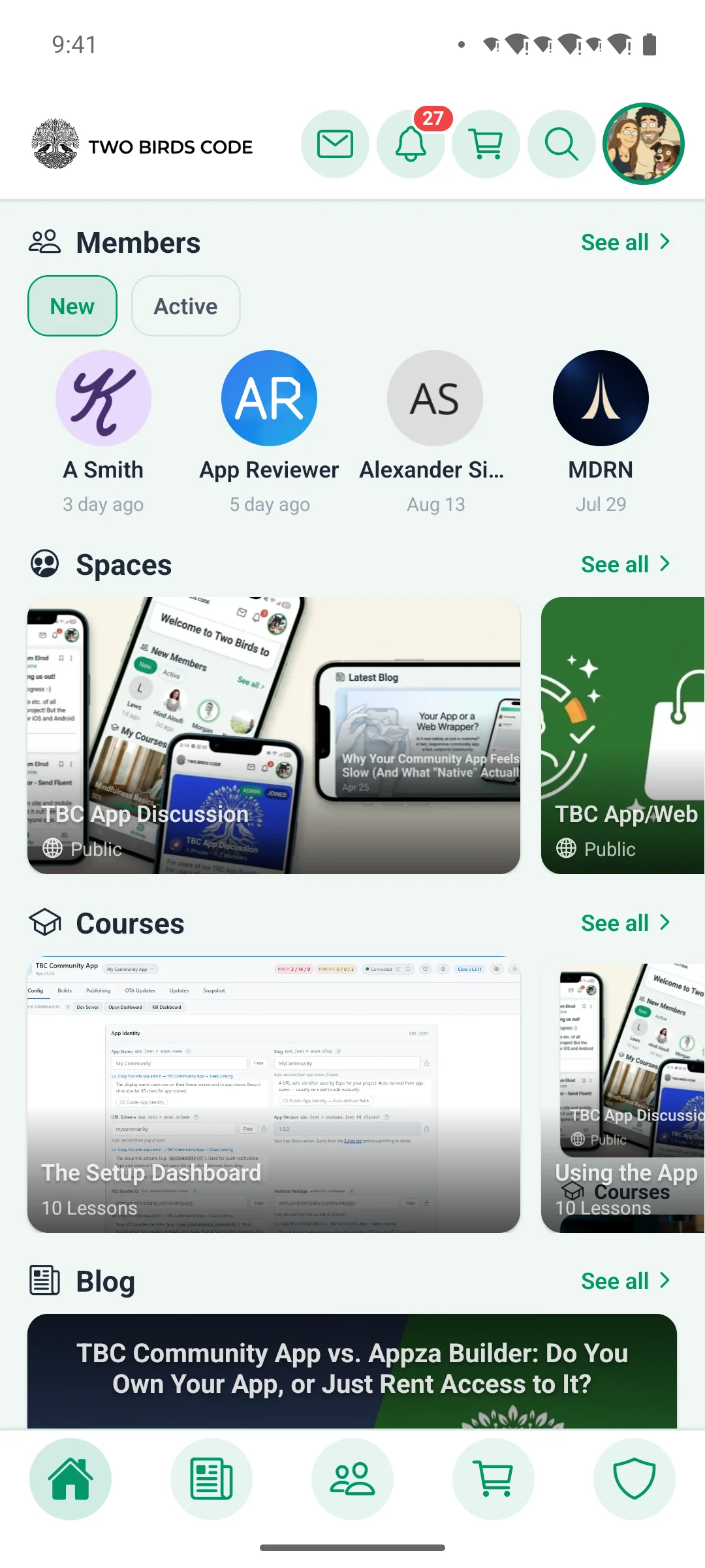 The app home screen, built from widgets