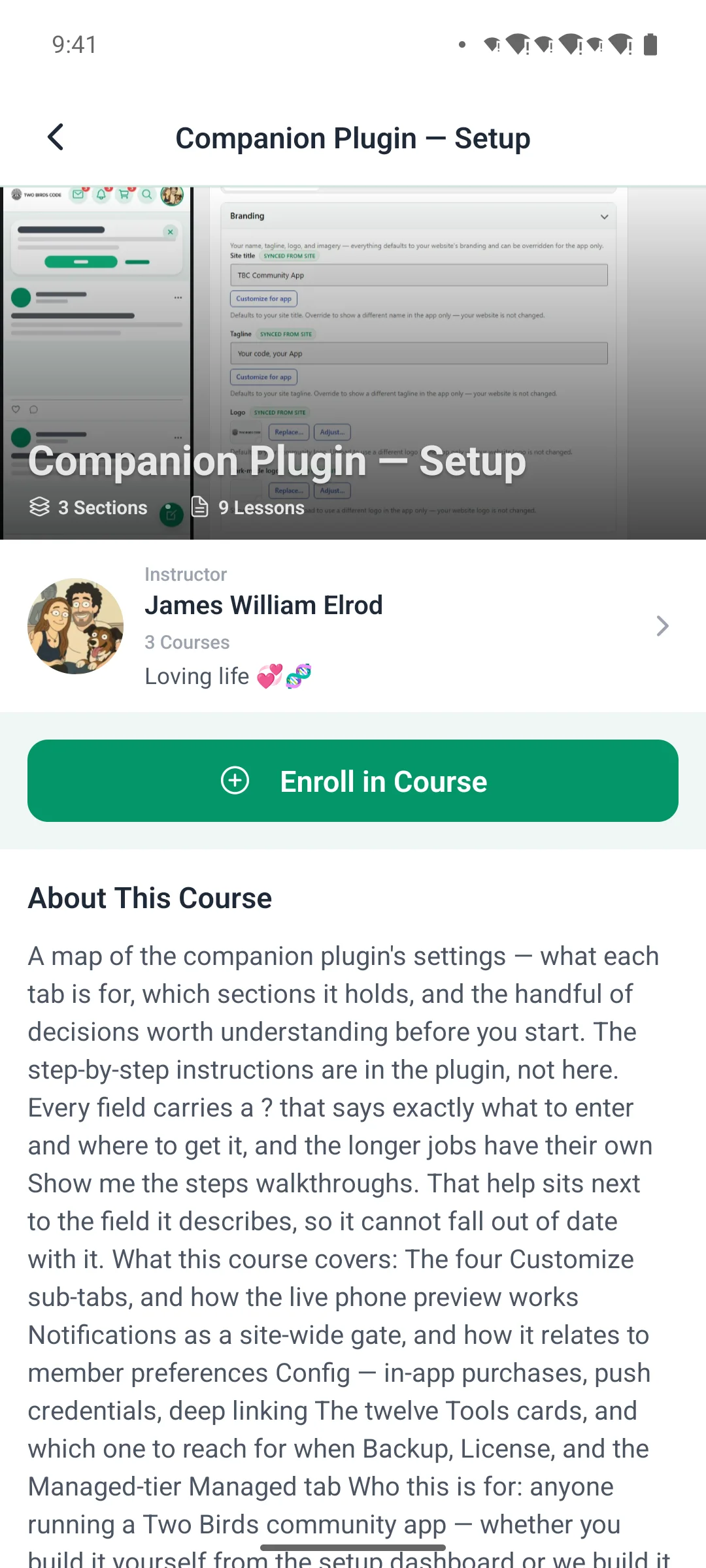 A course page on a phone
