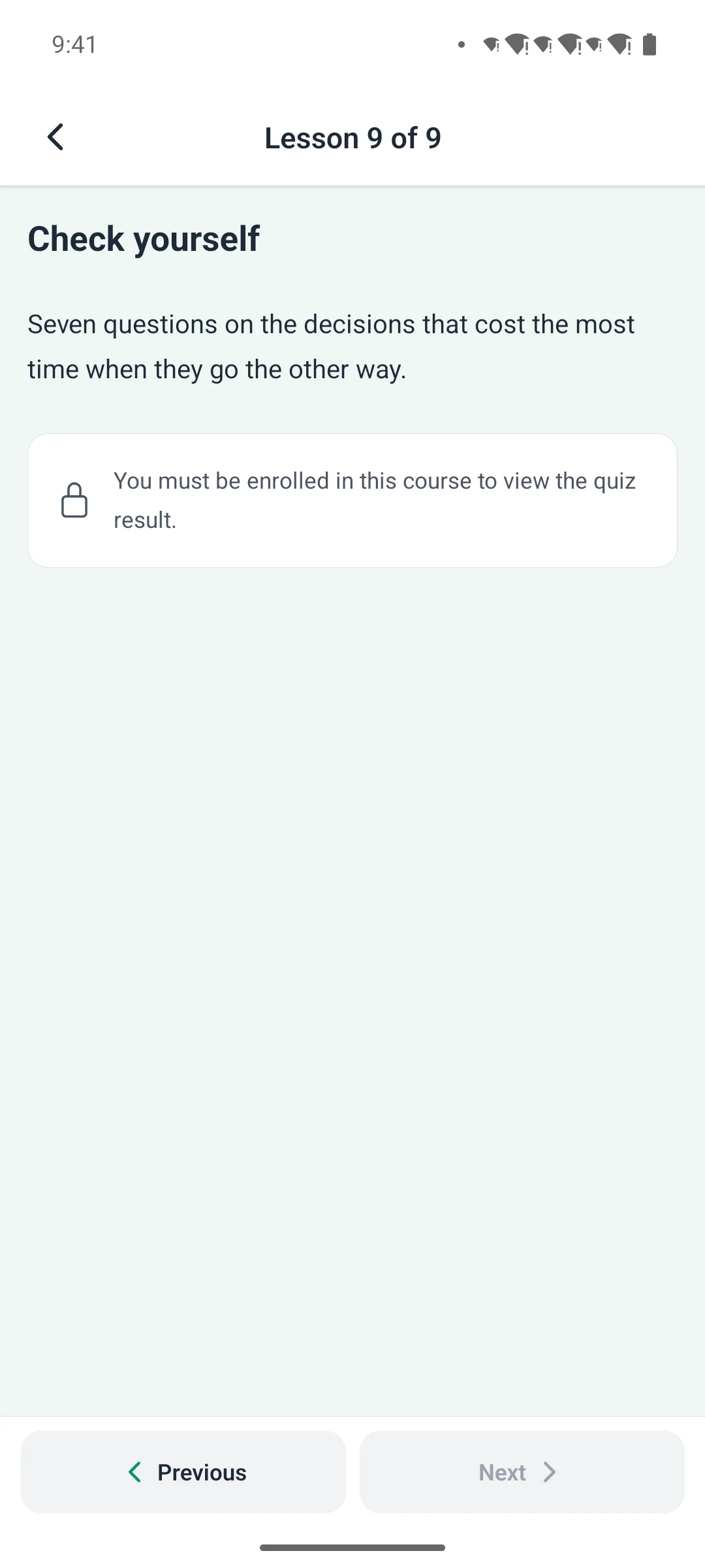 A quiz inside a lesson on a phone