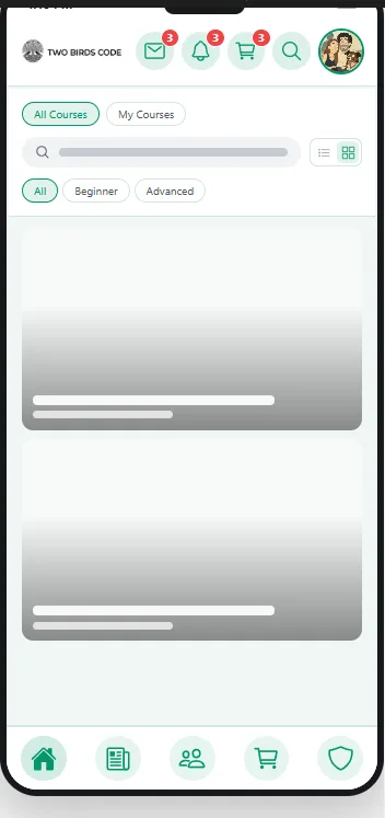 The courses screen as members see it, on a phone