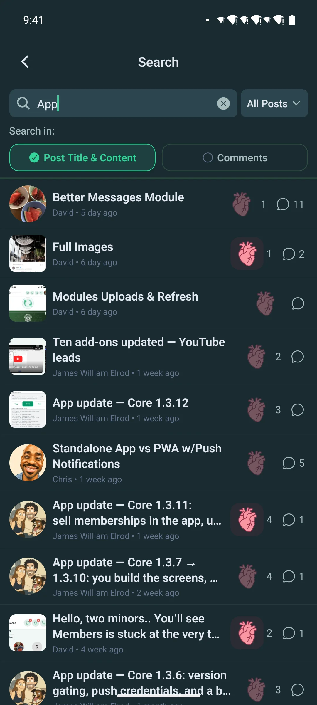 Search results for a query on a phone