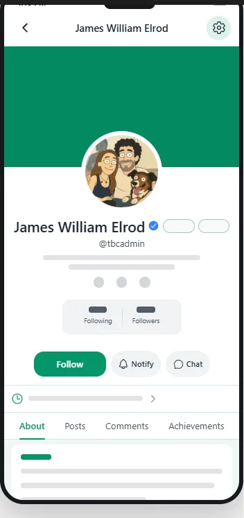 A member profile as it appears in the app, on a phone