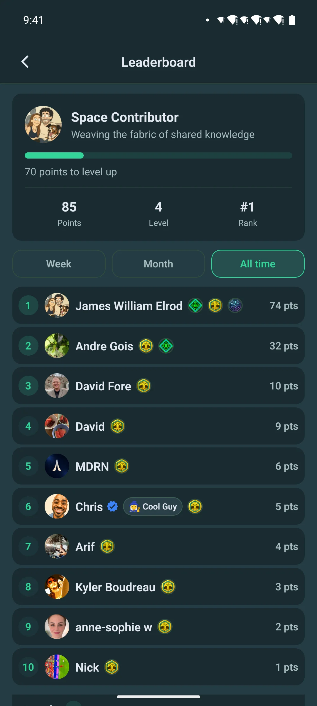 The leaderboard on a phone