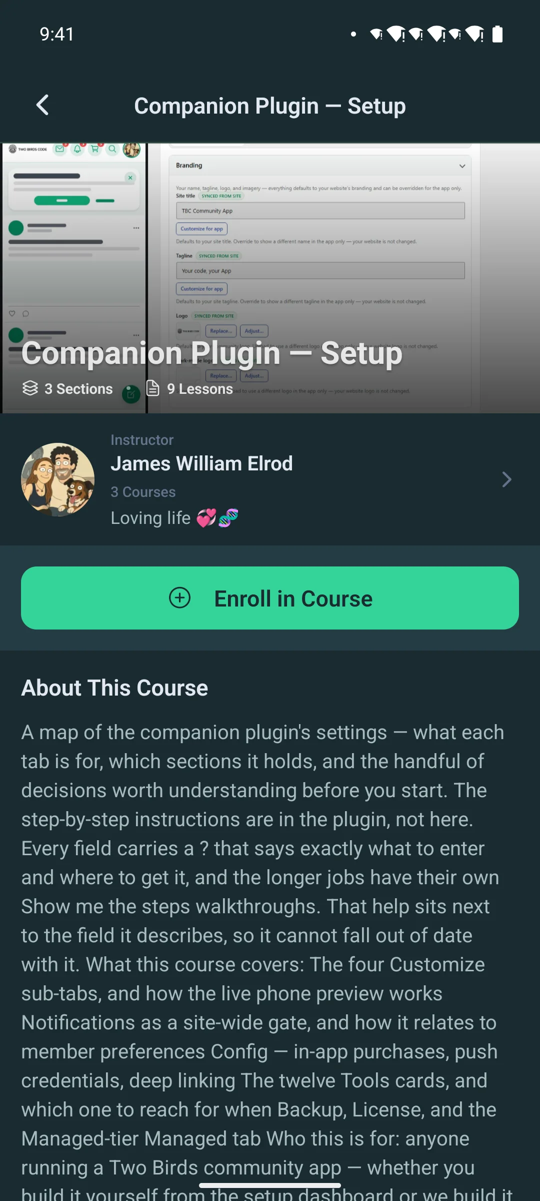 A course page on a phone