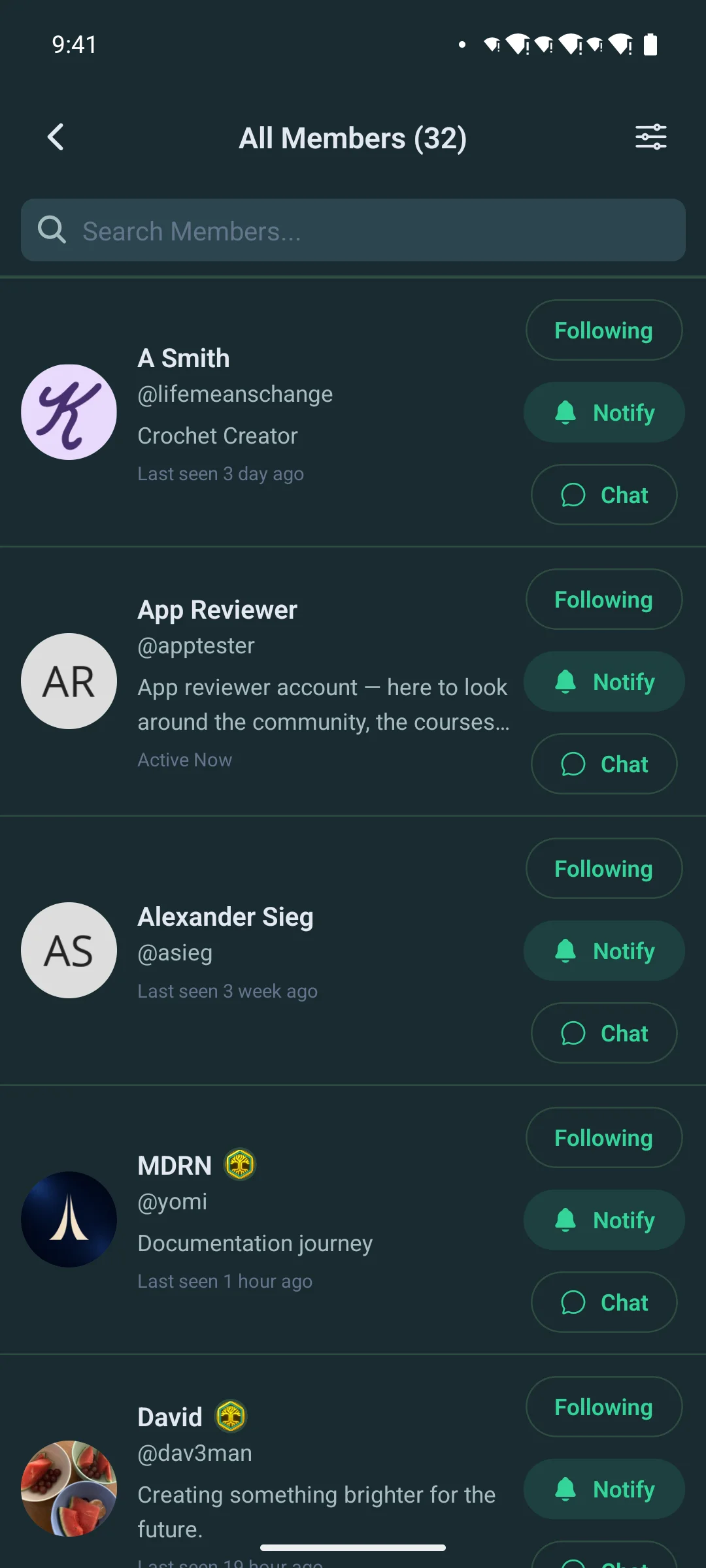 The member directory on a phone