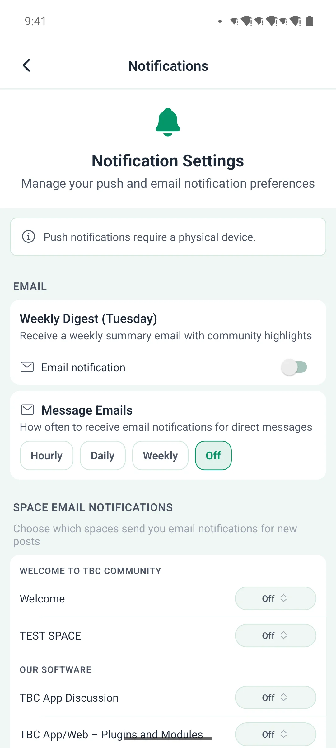 The notification settings screen on a phone