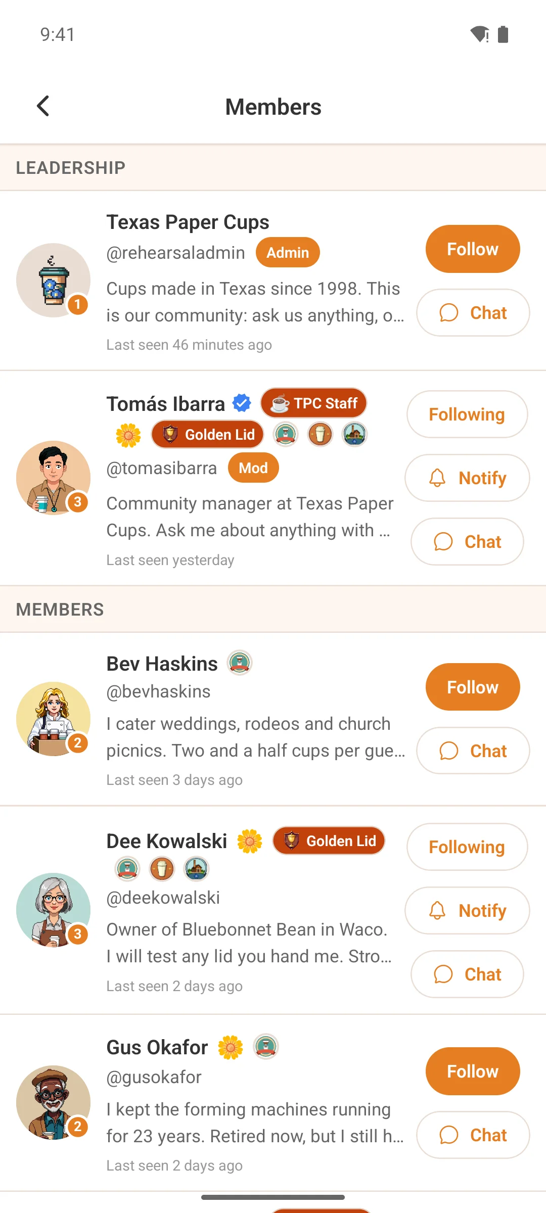 The member list inside a space on a phone