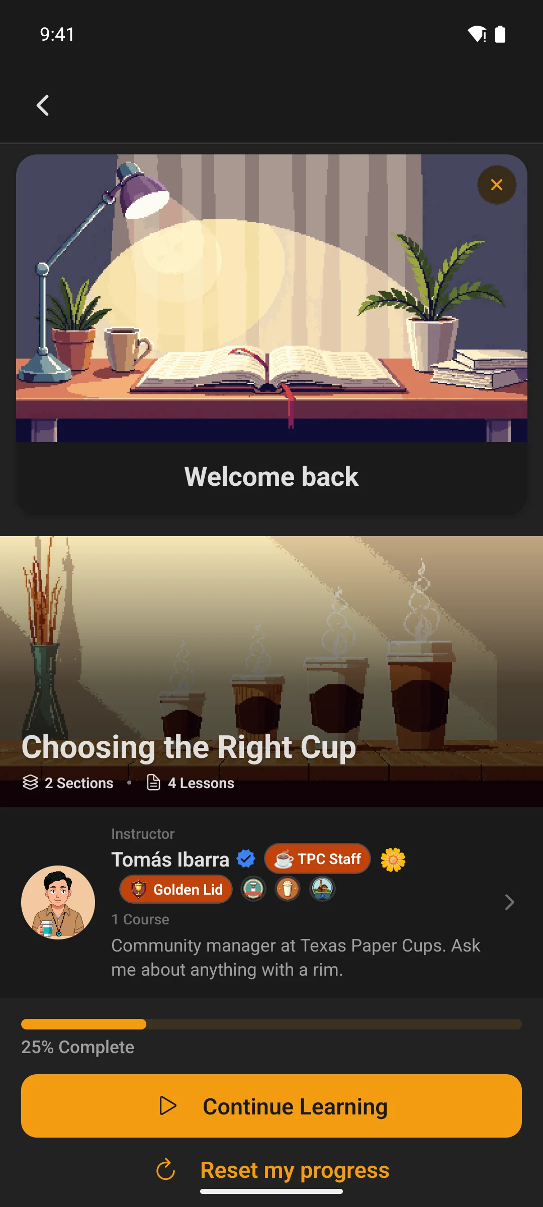 A course page on a phone