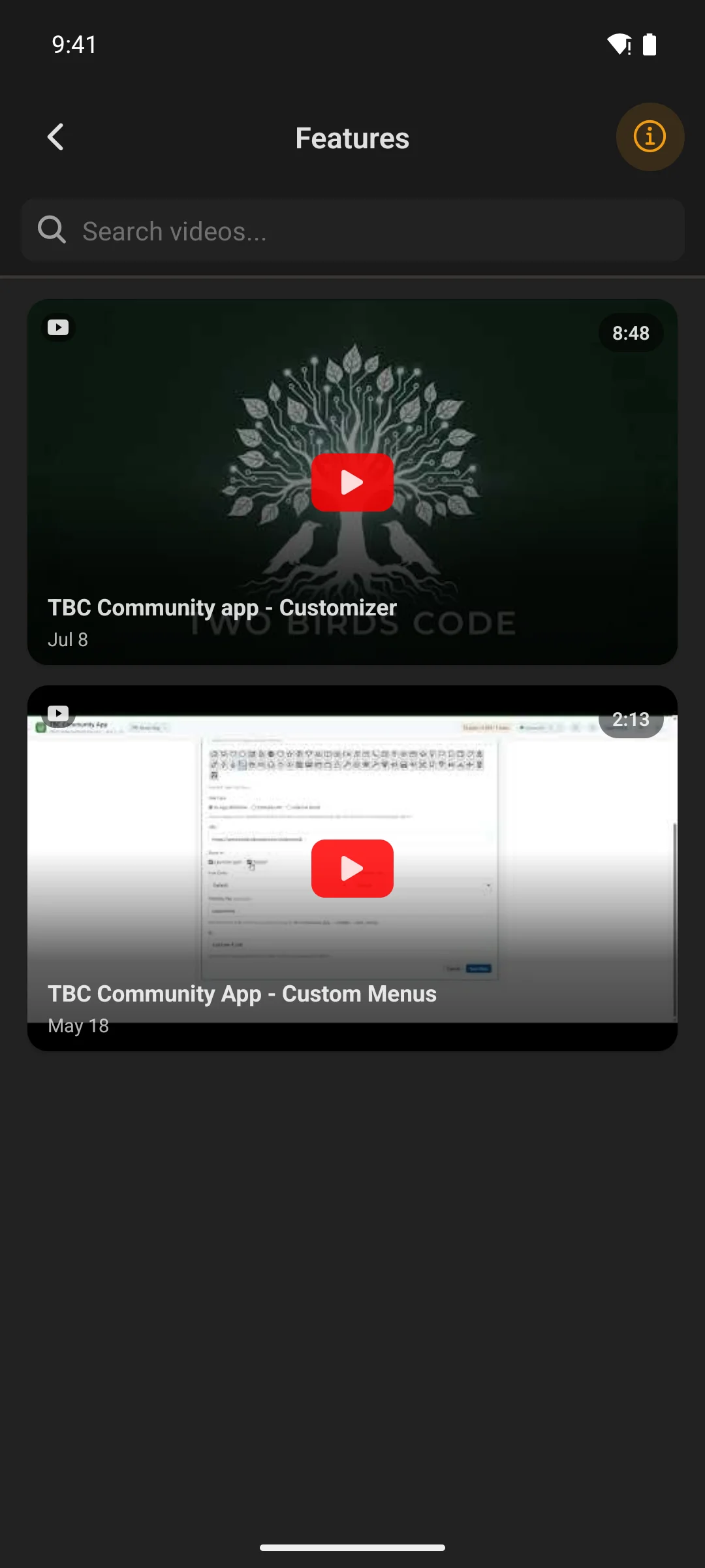 a playlist opened, listing its videos
