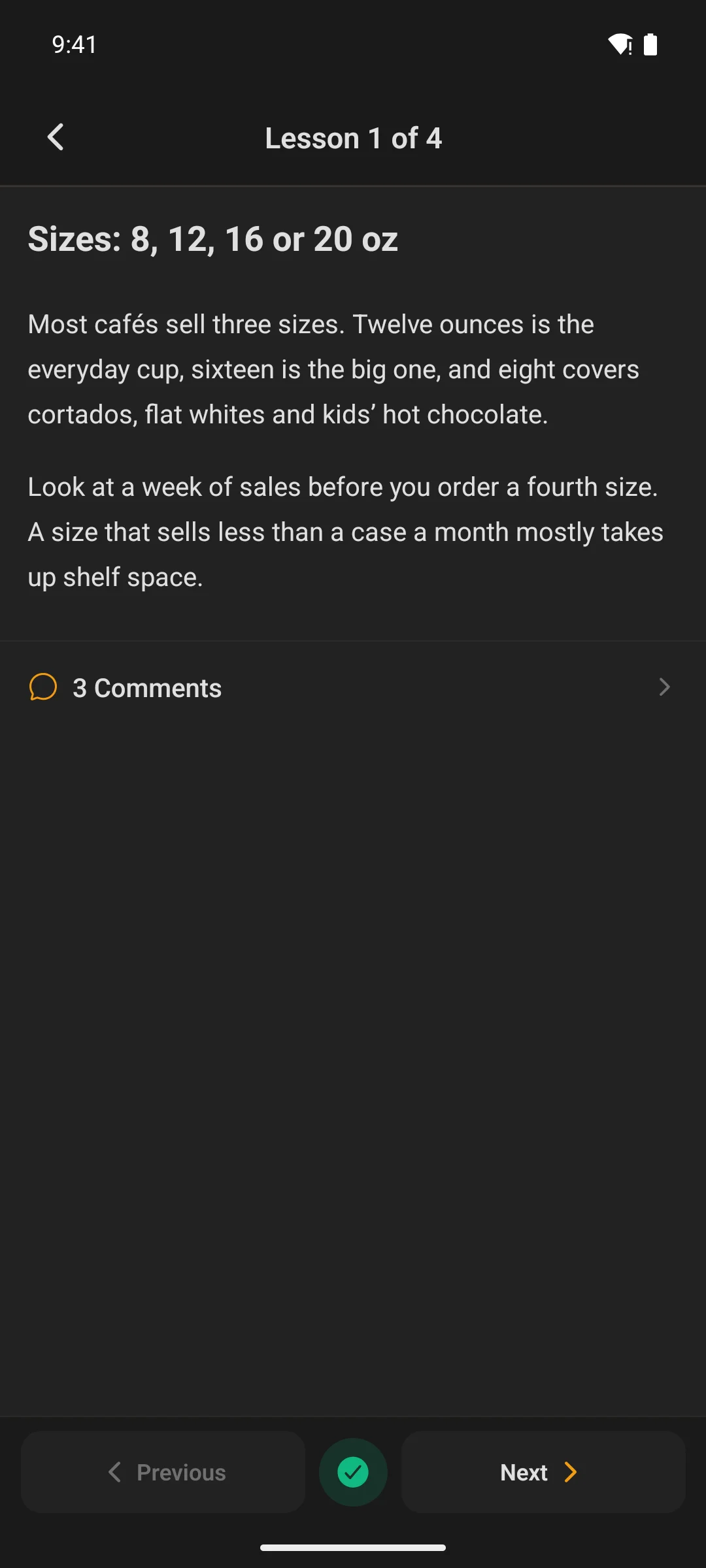 A lesson open on a phone