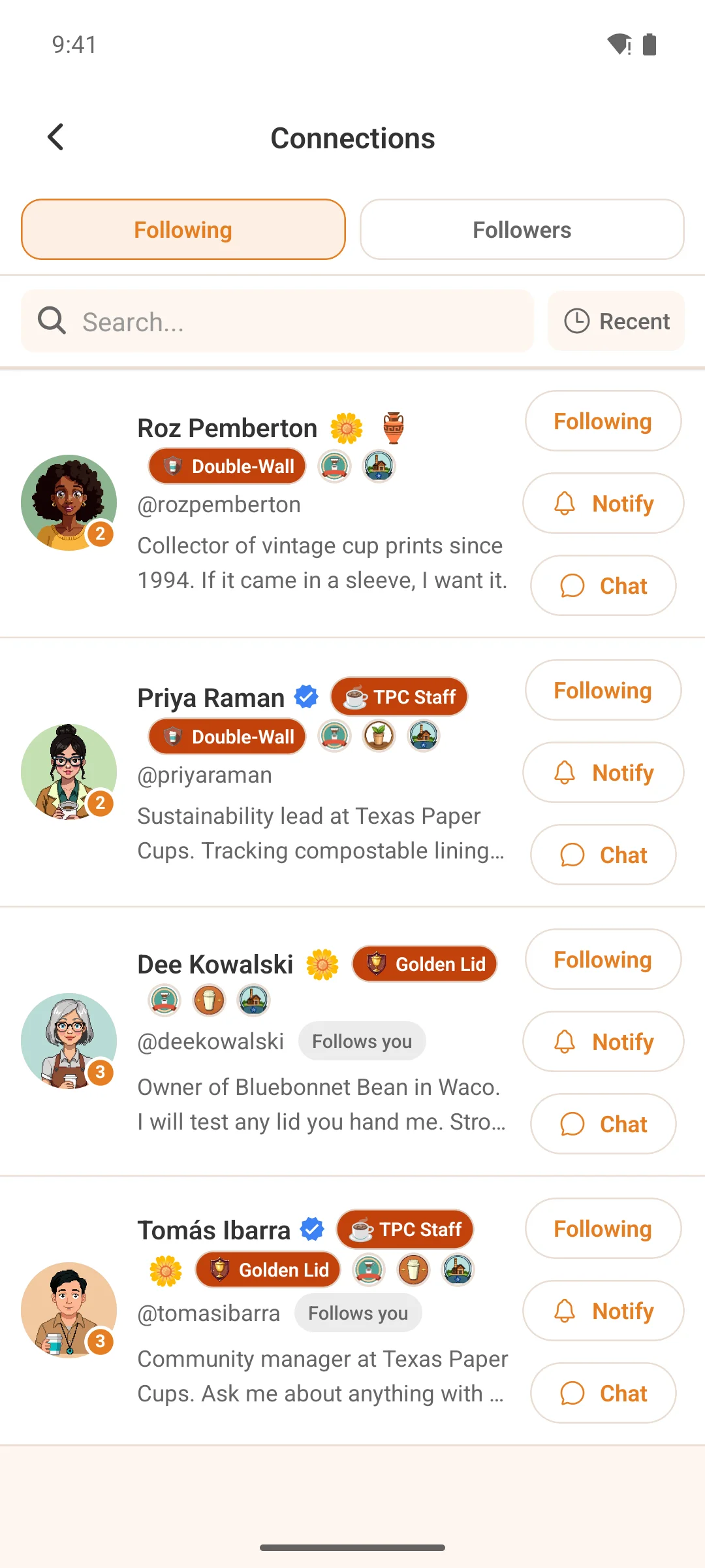 Followers and following on a phone