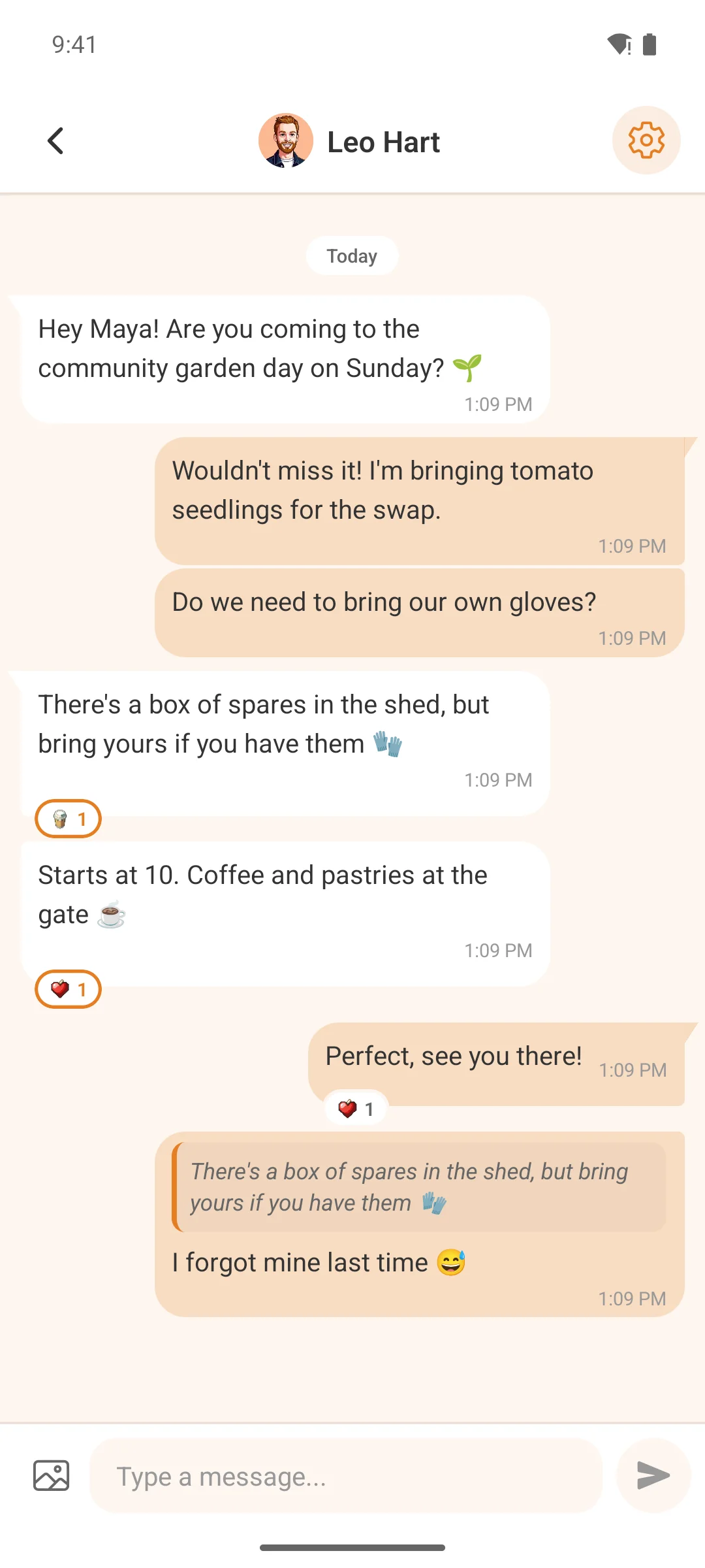 A conversation in the TBC Community App
