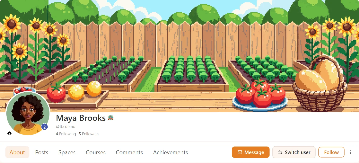 A member profile in the portal with a Switch user button beside the profile tabs