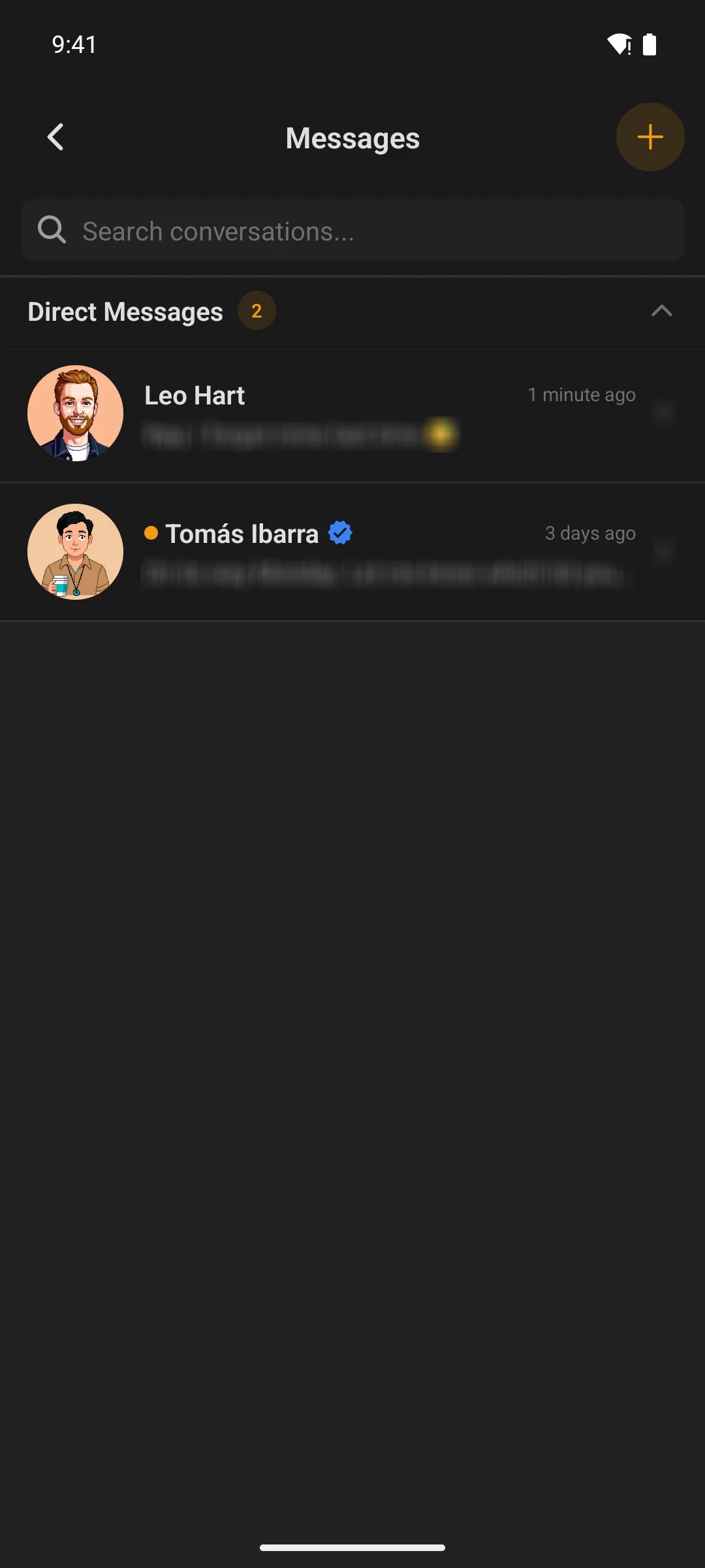 The sectioned message inbox on a phone