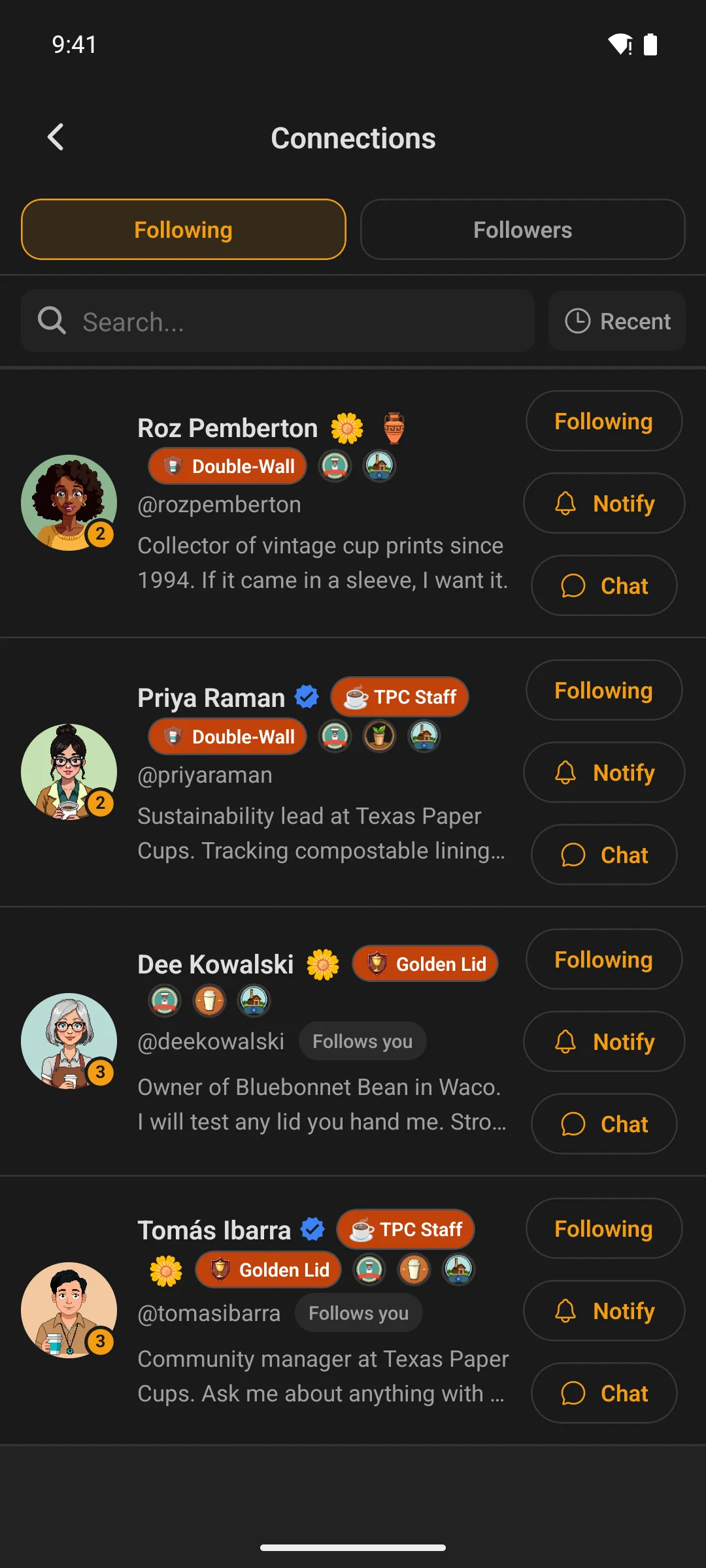 Followers and following on a phone