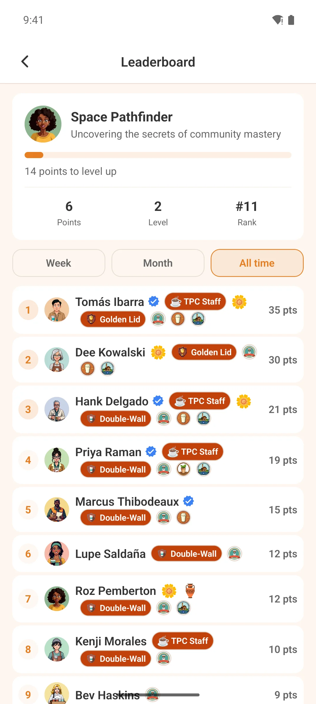 The leaderboard on a phone