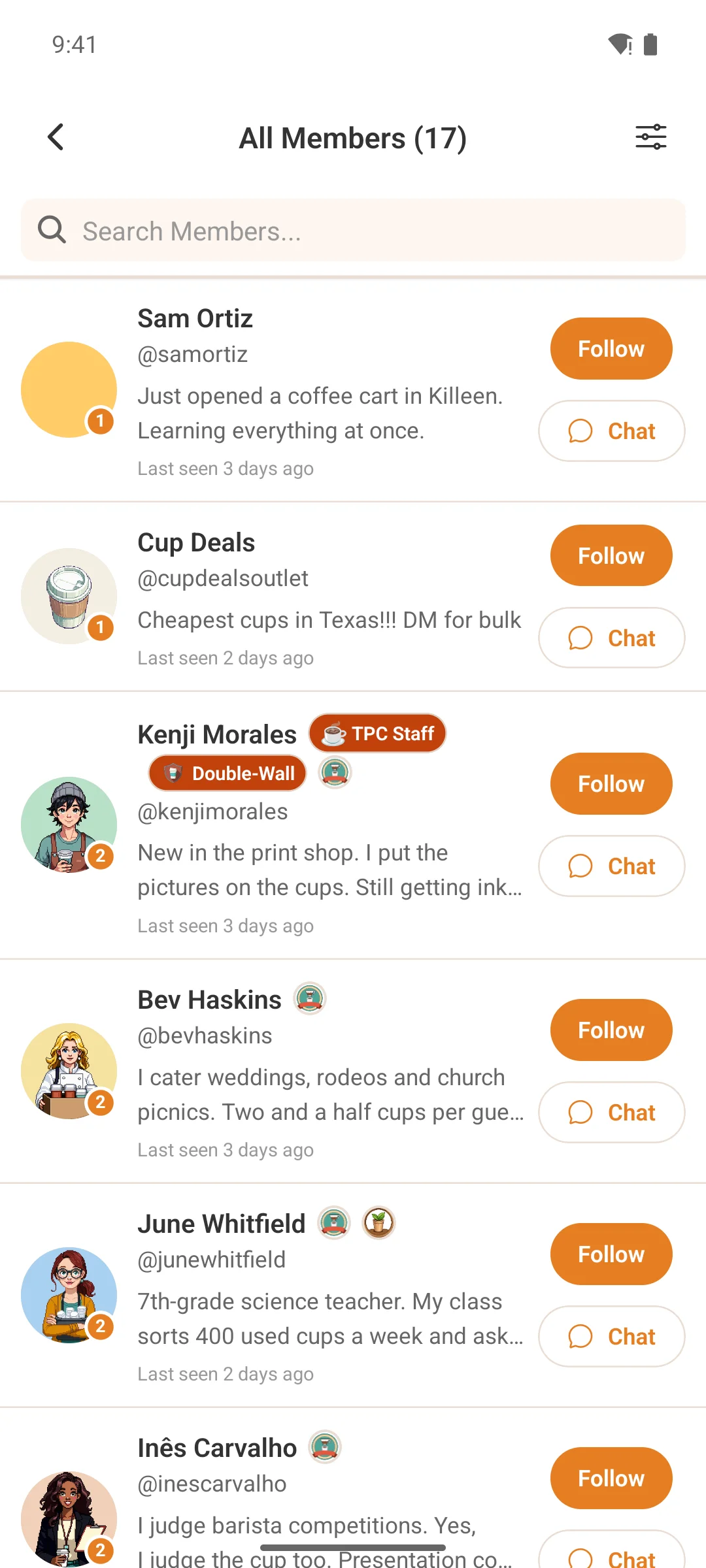 The member directory on a phone