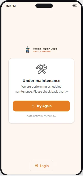 The maintenance screen members see while the app is paused, on a phone