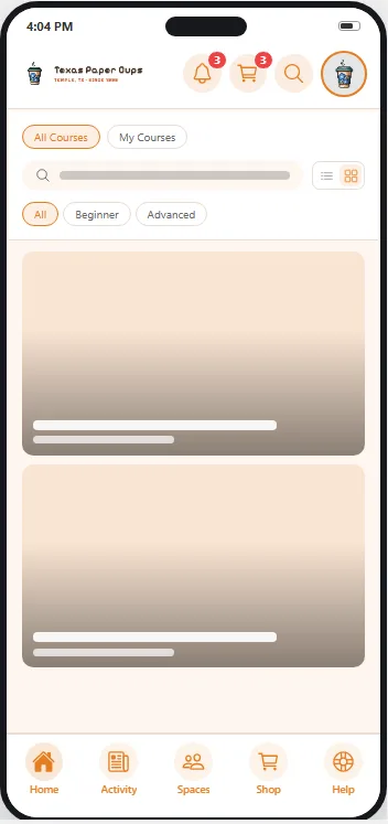 The courses screen as members see it, on a phone