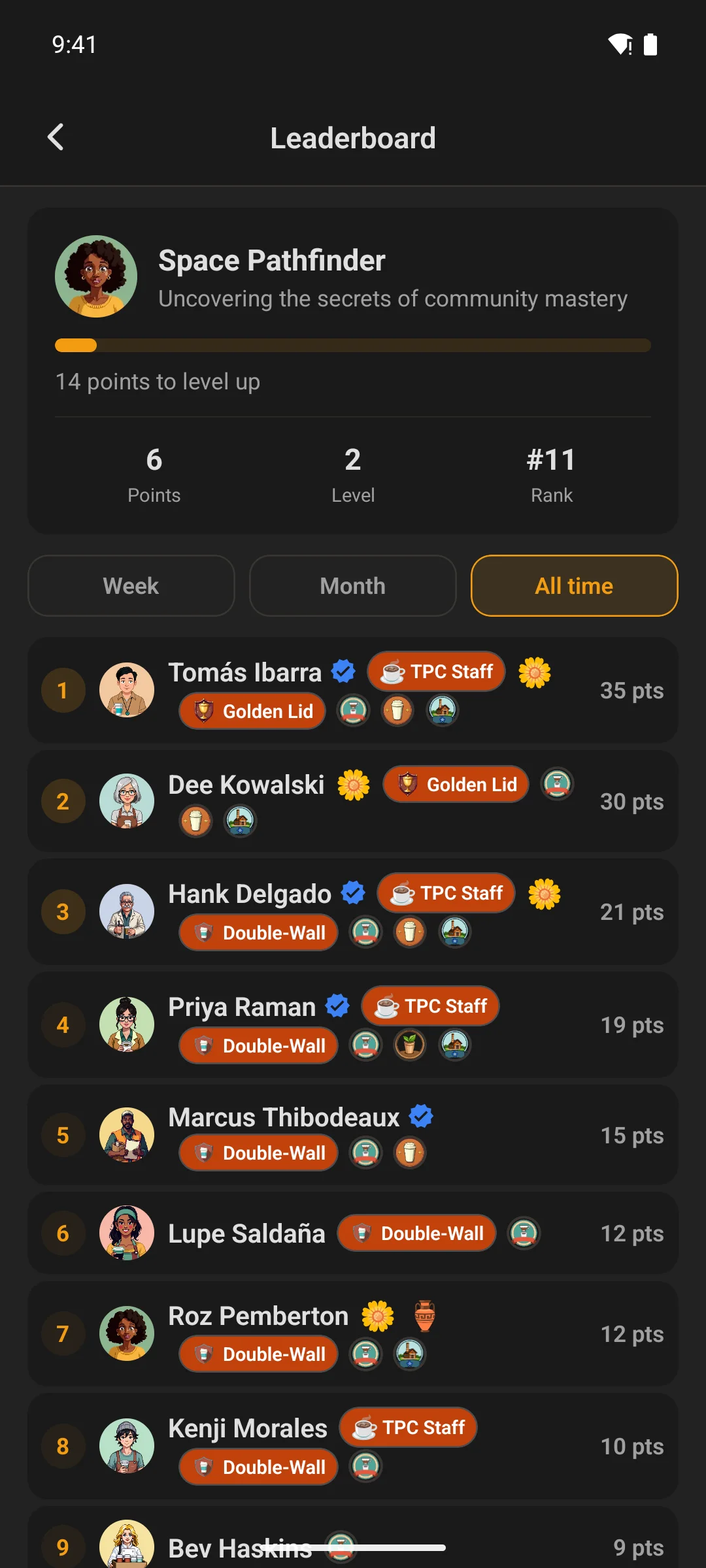 The leaderboard on a phone
